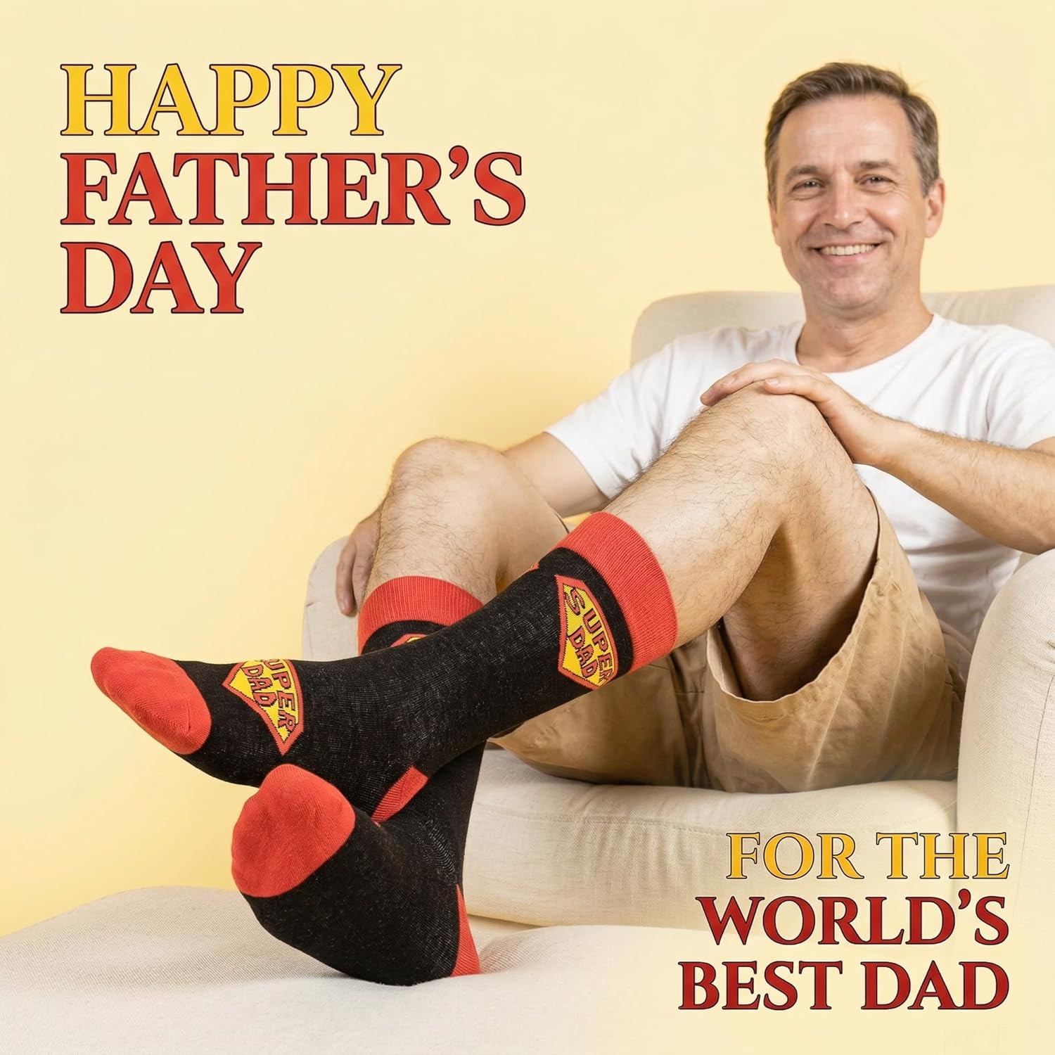 Funny Dad Socks Gift for Father’S Day, Super Dad Ever Novelty Mens Dress Socks,