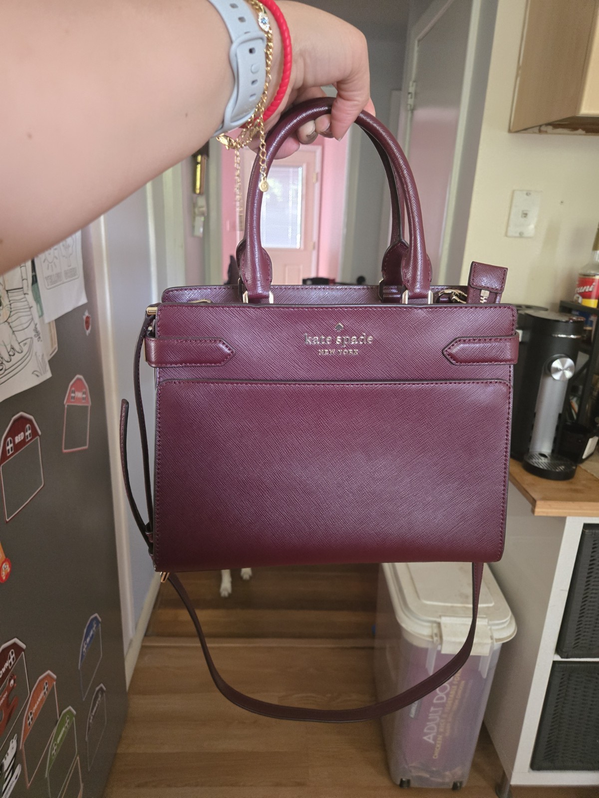 kate spade Staci Cameron Satchel Shoulder Tote Bag,Medium Burgundy and wallet