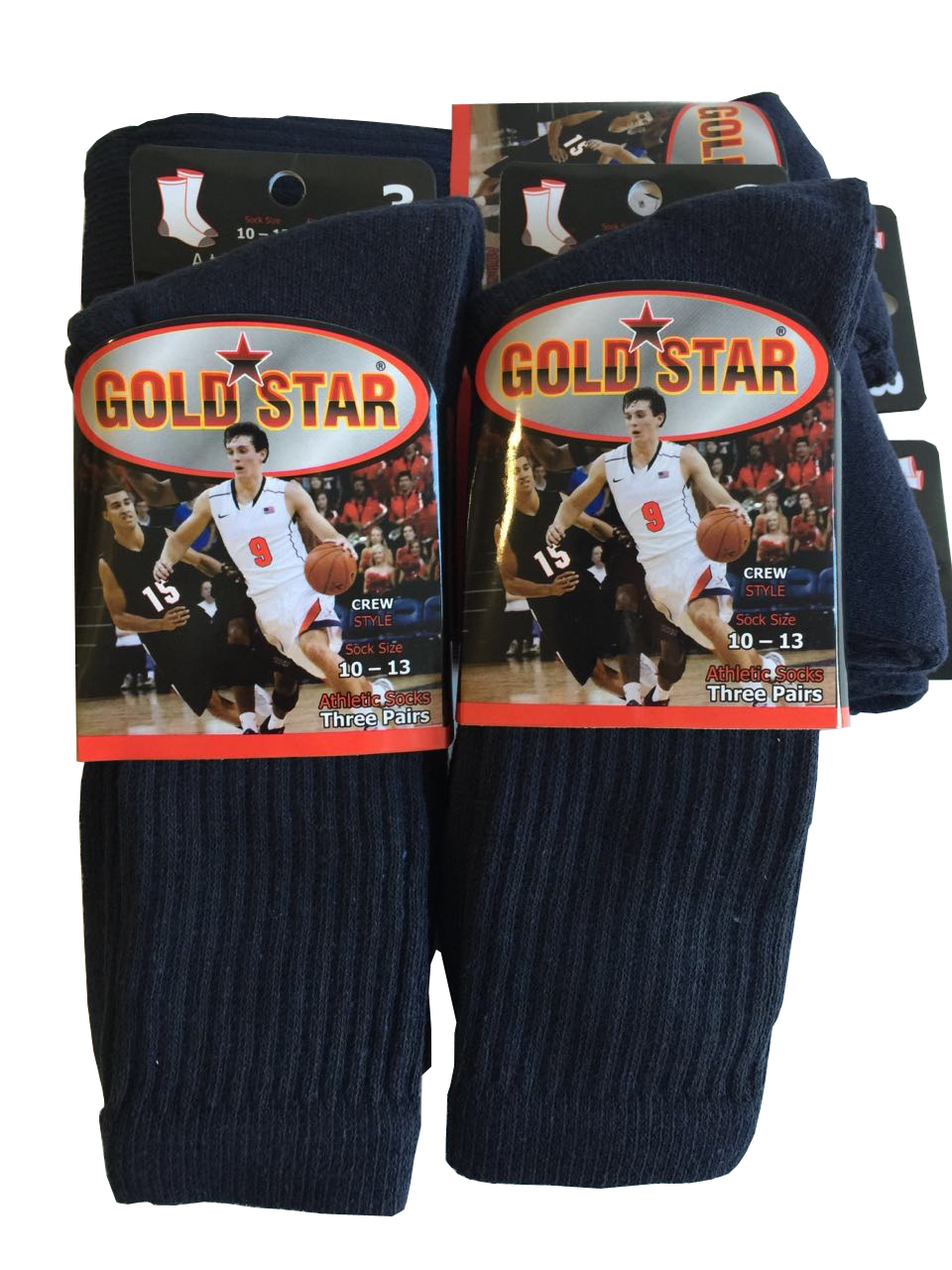 3 OR 12 Pairs NAVY BLUE COTTON Gold Star Men’s Crew Socks Cushion Sports 10-13