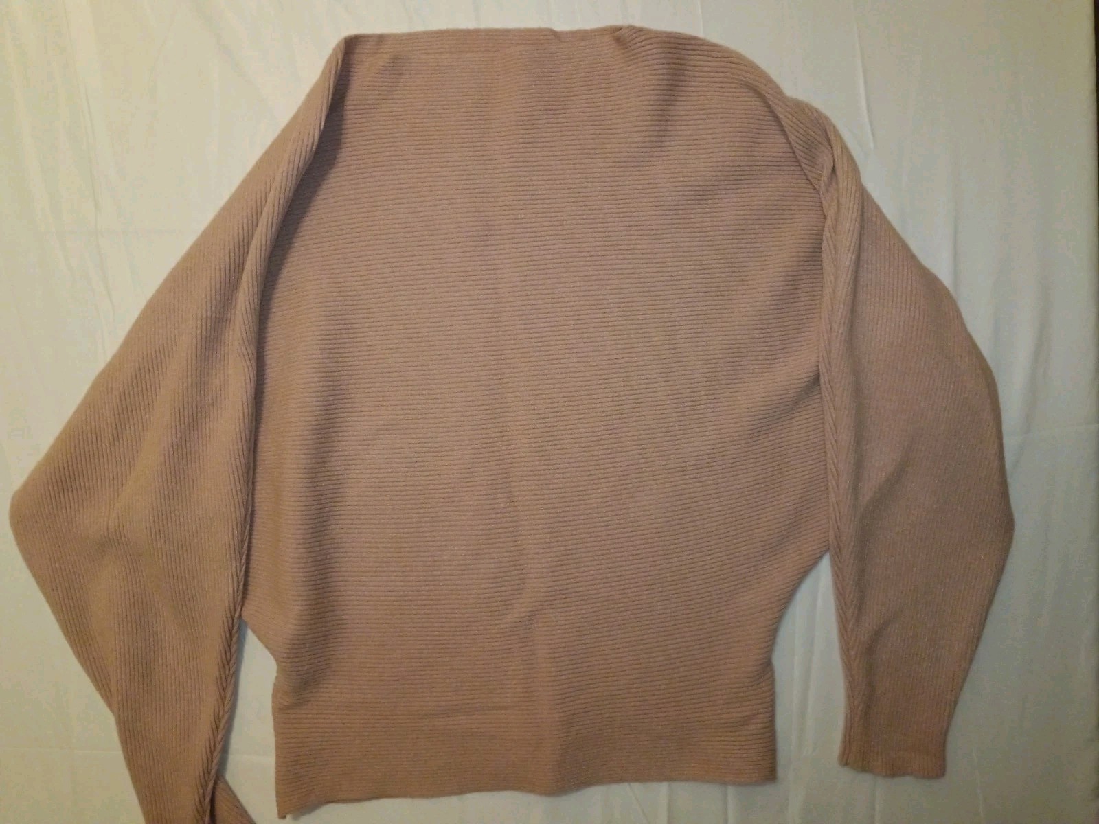 Super Soft Ribbed Batwing Jumper Pink Beige Slouchy Viscose Blend Knit Top L
