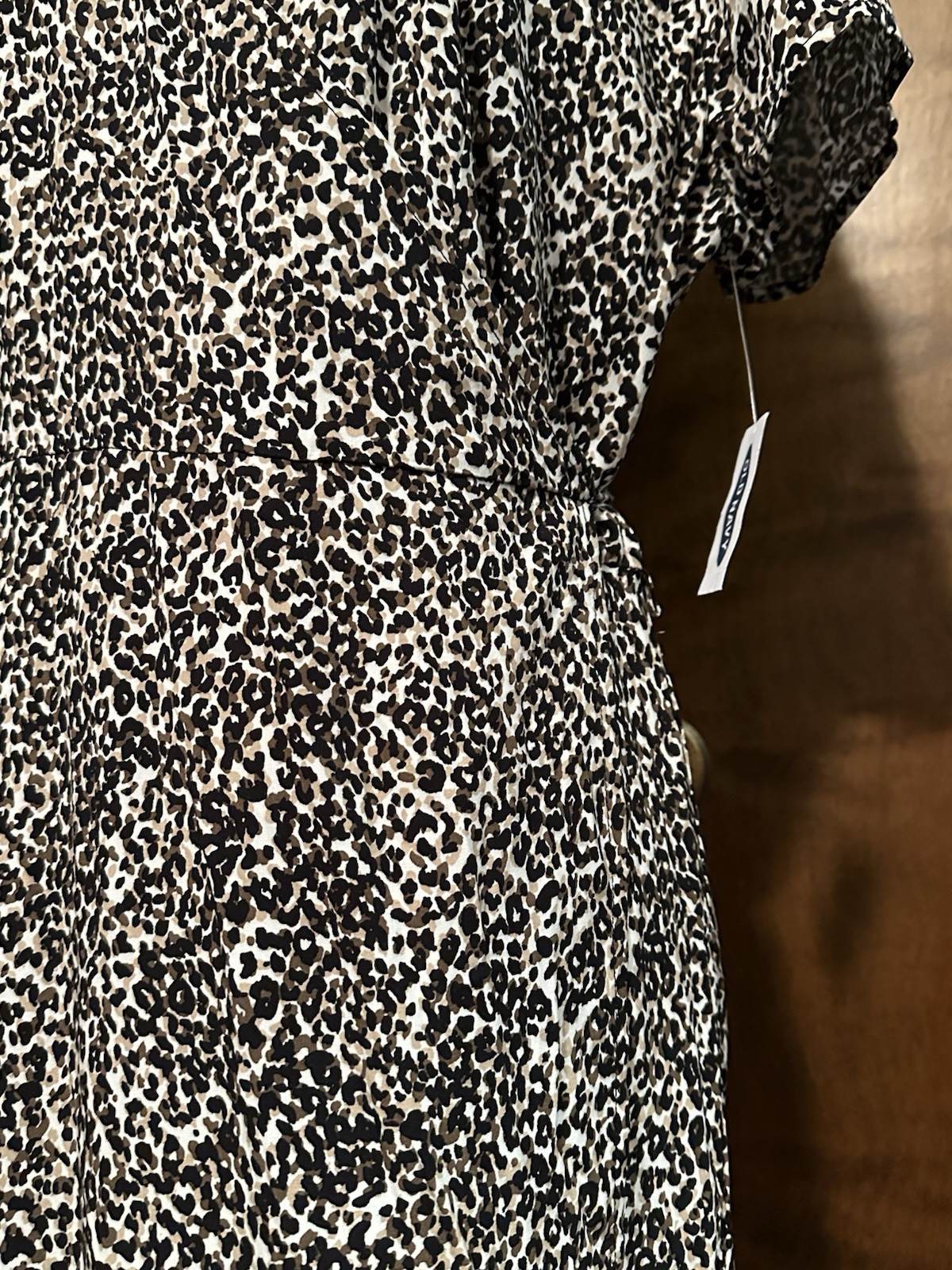 Old Navy Short Sleeve Fall Wrap Dress Womens L Black & Brown Animal Print Midi