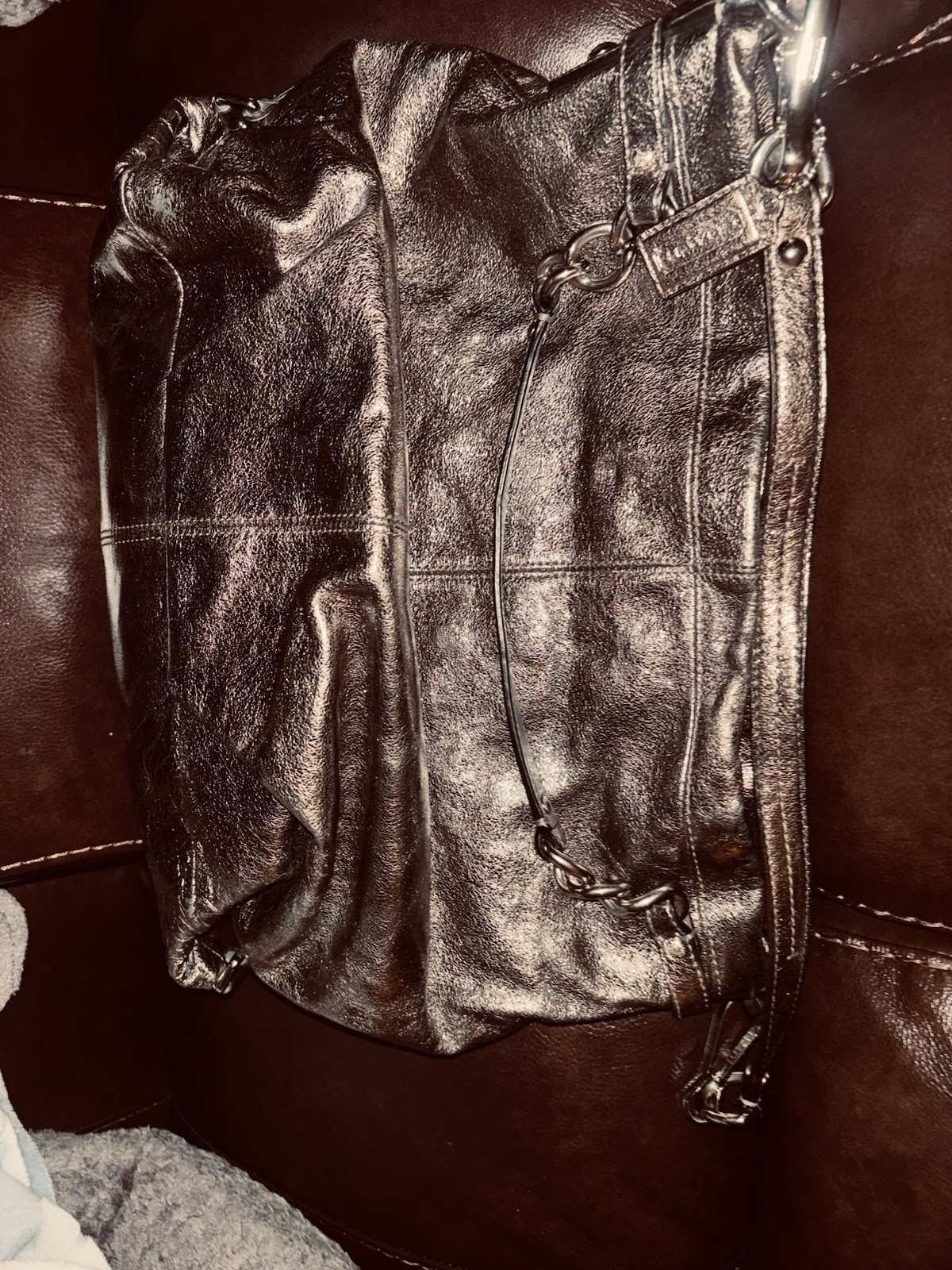 Coach Madison Sophia Metallic Leather Satchel Shoulder Bag Purse W/wallet