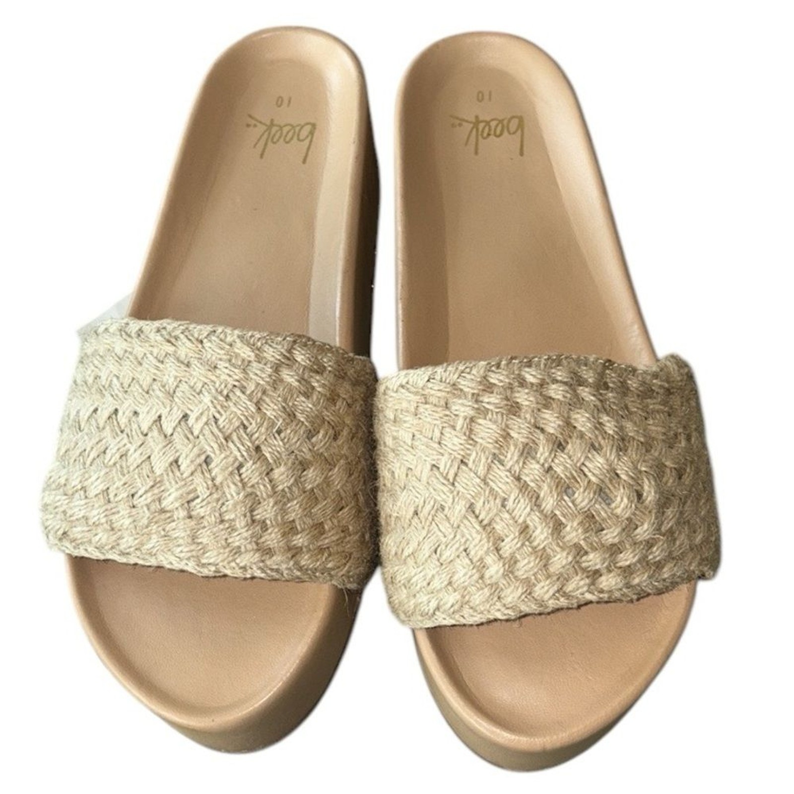 NWT RARE Beek Tan Woven Jute Leather Platform Sandals Slides – 10