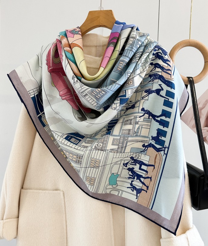 70% Cashmere 30% Silk Scarf Double face print Large WrapWomen Square Shawl 53″