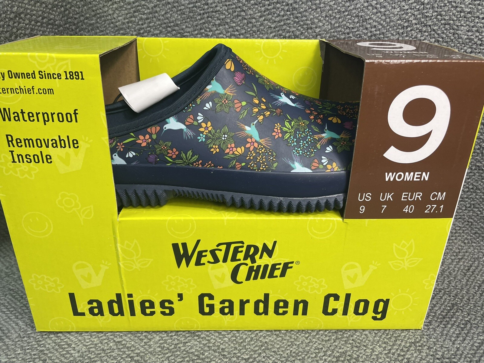 Western Chief Ladies Garden Clog Navy with Hummingbirds