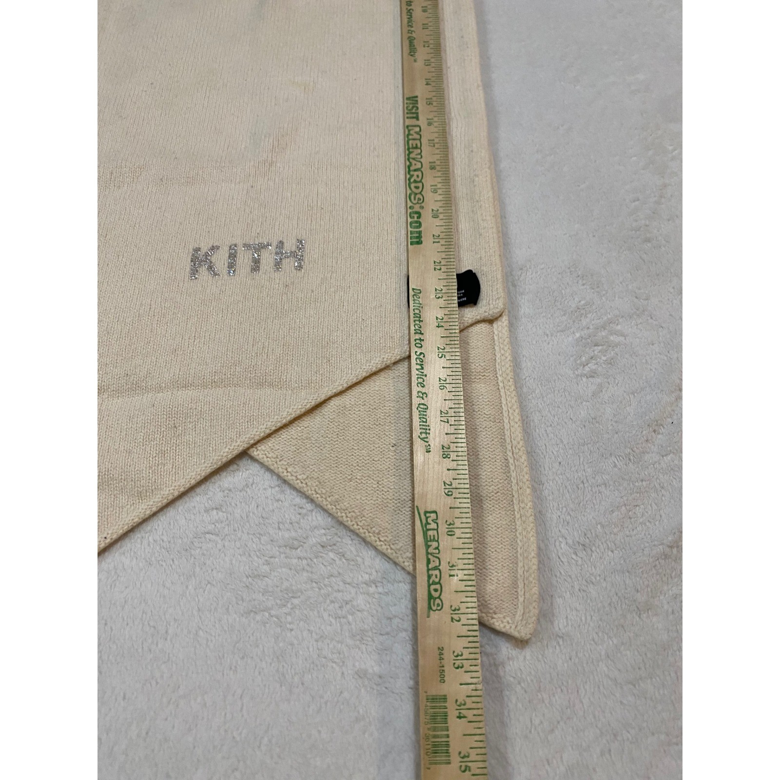 Kith Rhinestone Logo Scarf Cream Wool Cashmere Blend Knit Pointed Hem Unisex