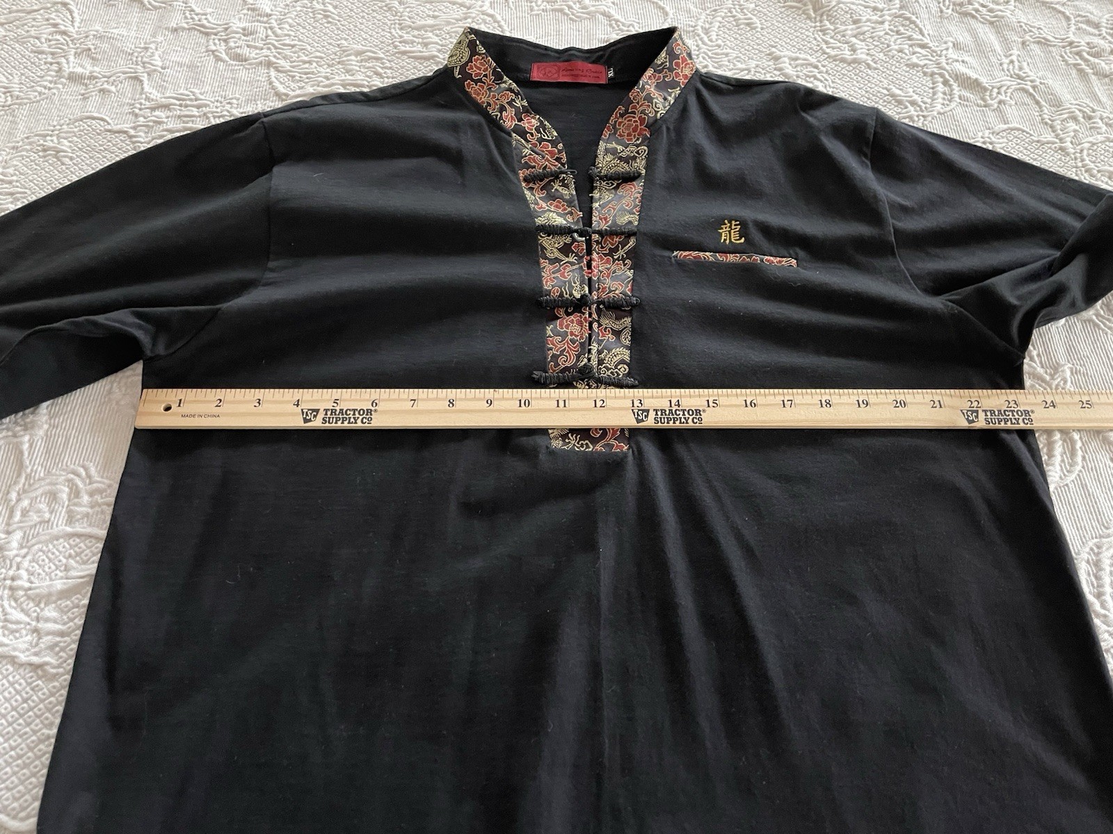 Amazing Grace Asian Shirt Mandarin Collar Braid-Button Dragon Logo Ladies XL