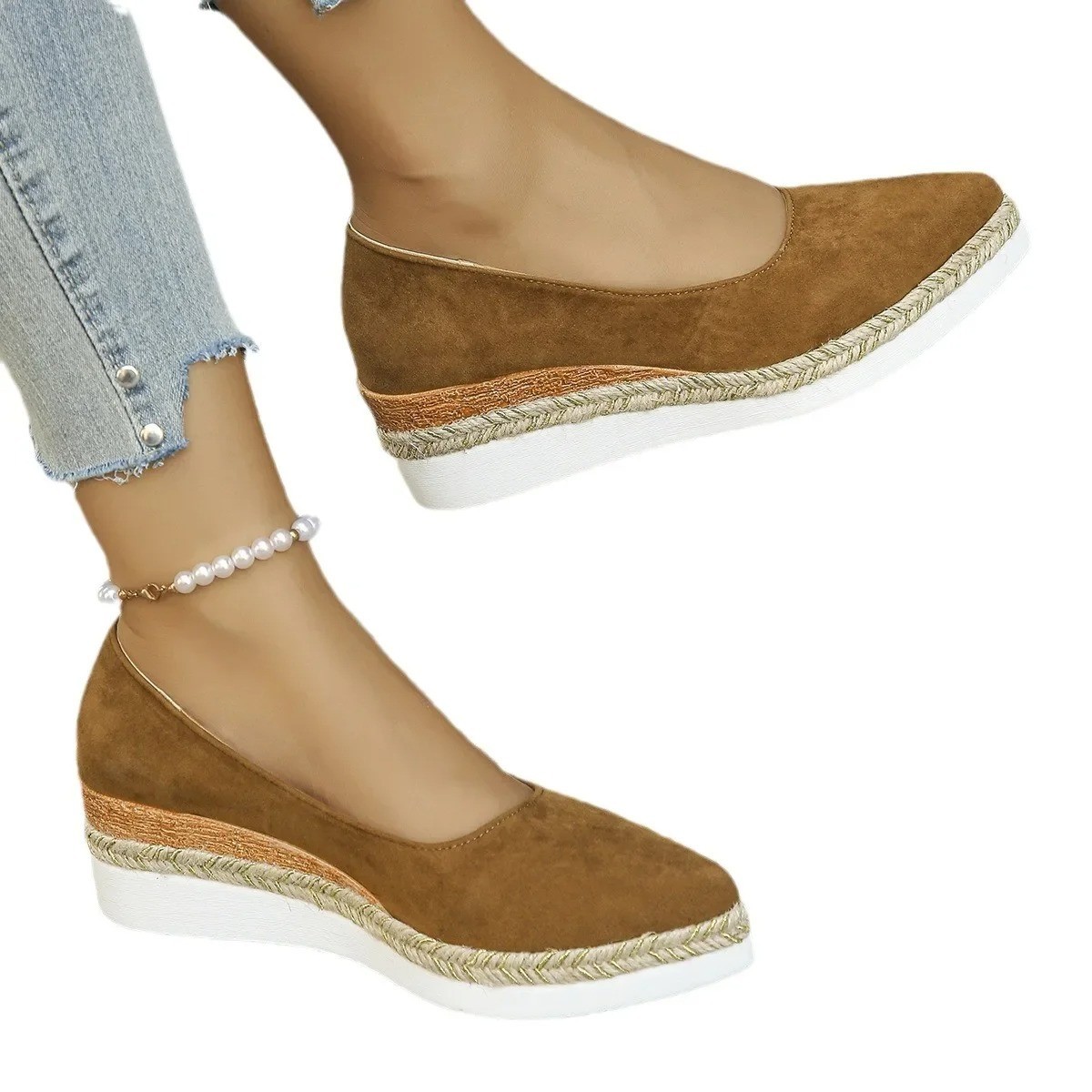 Women’s Wedge Heel Pumps Retro Platform Deep Mouth Office Casual Shoes