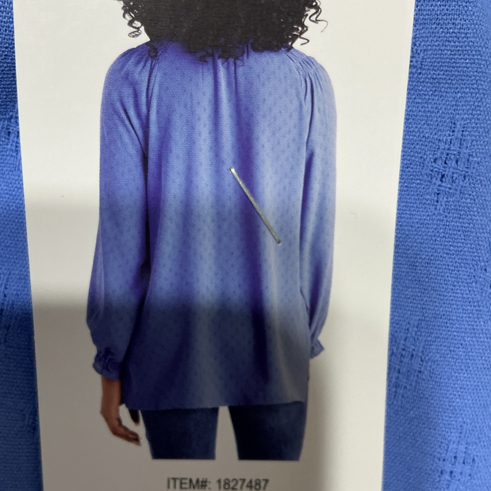 Jessica Simpson Blue Solid Woven Textured Ruffle Long Sleeve Blouse Women’s S