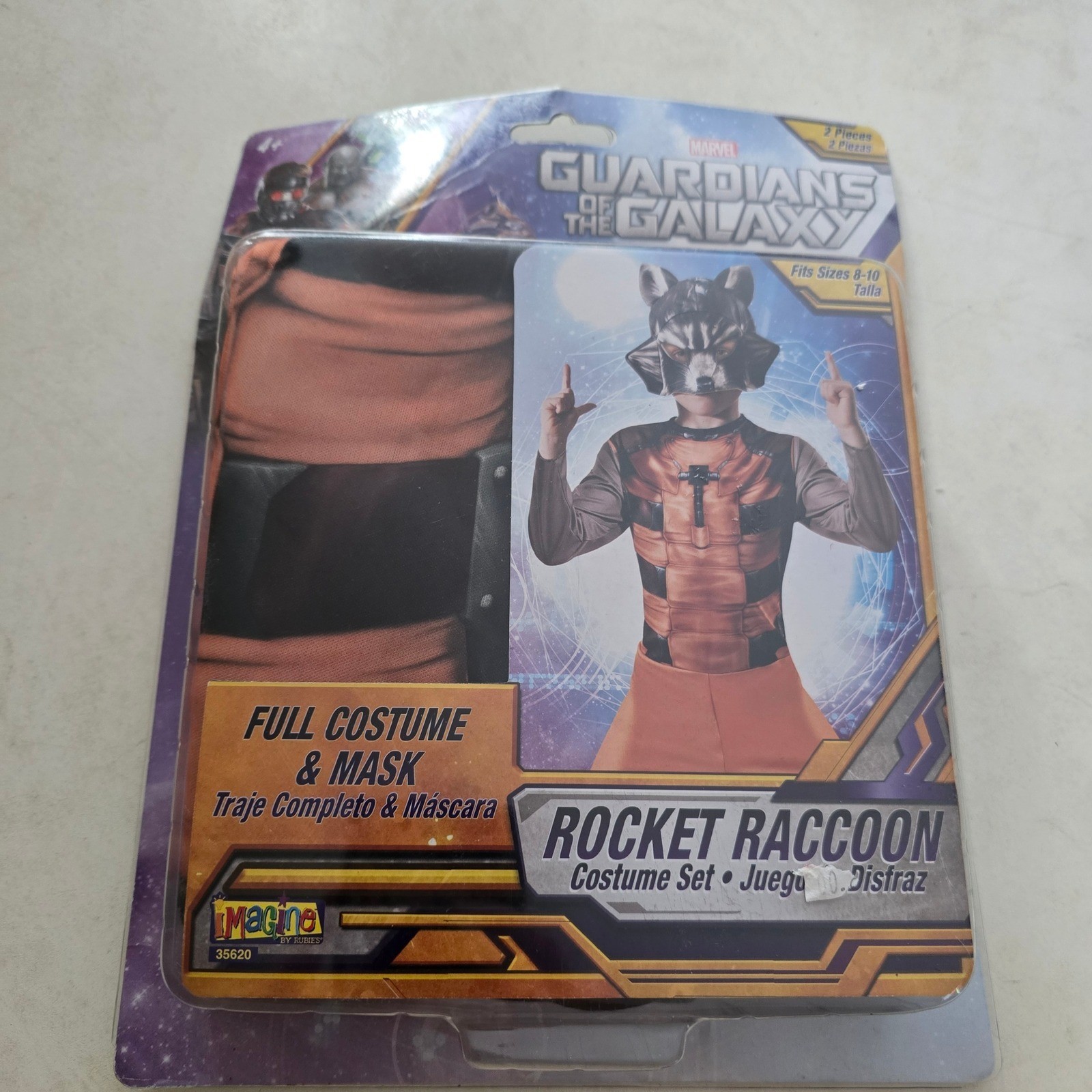 Marvel Guardians of the Galaxy Rocket Raccoon Costume Set Kids Size 8-10 Mask