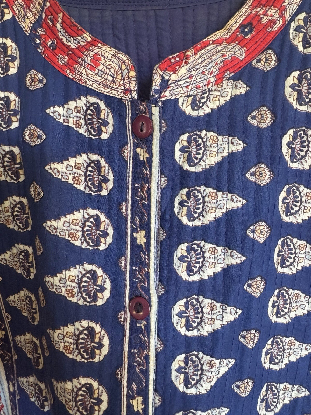 Handmade Quilt Top Blazer Blue Red Boho XL XXL 2xl Thin Quilted Button Shirt