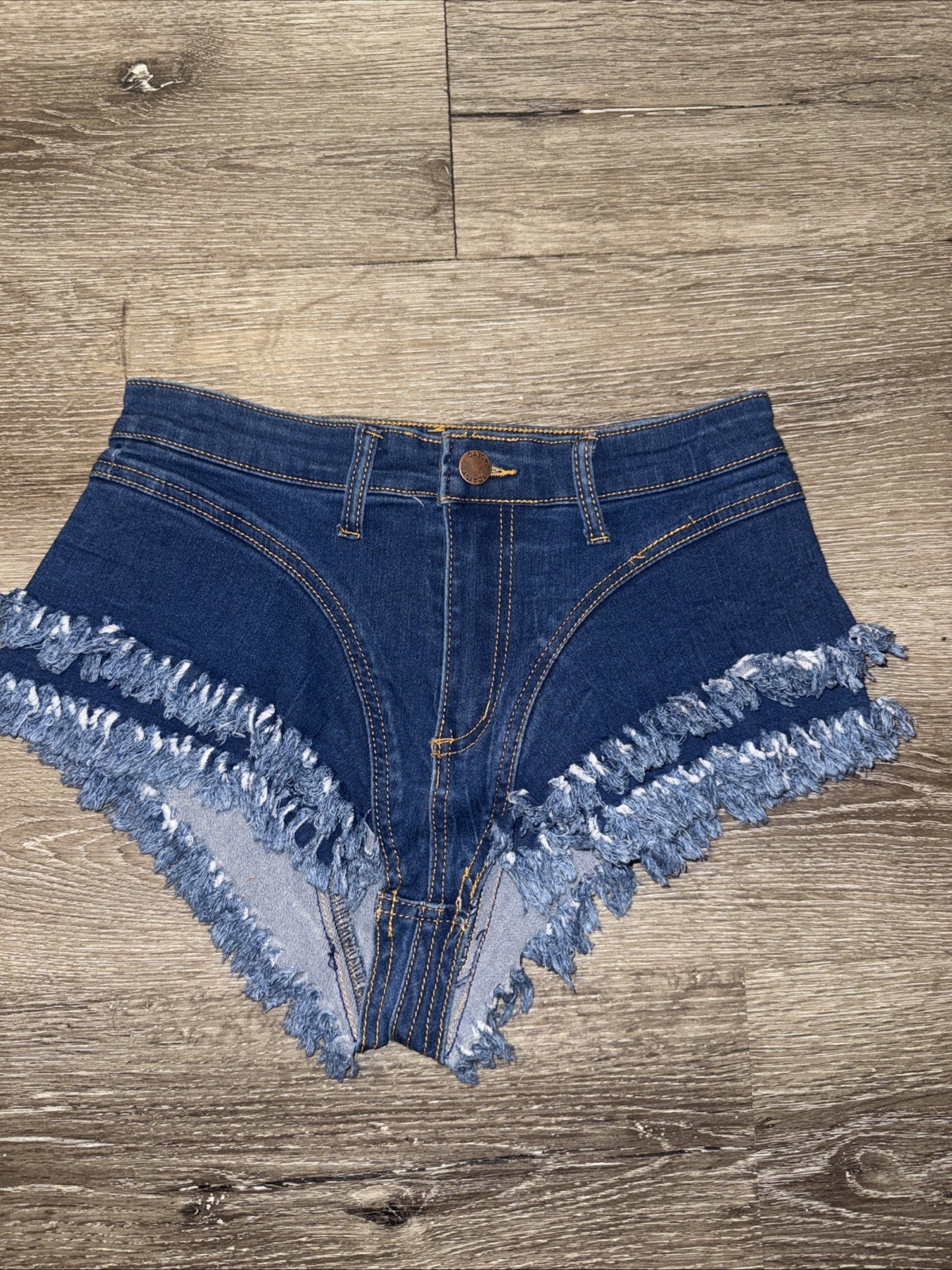 Women’s Blue High Rise Fringe Denim Cut Off Shorts