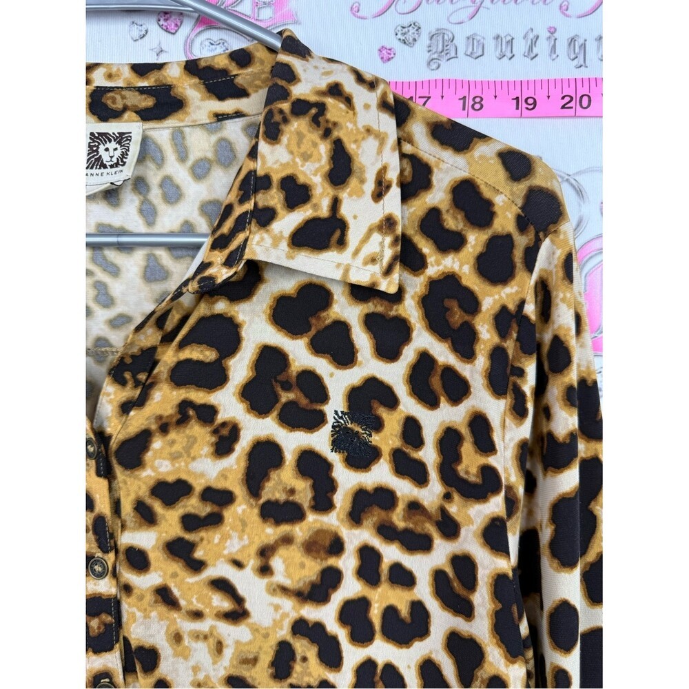 Anne Klein shirt Leopard Print Button-Up Blouse in Brown and Black