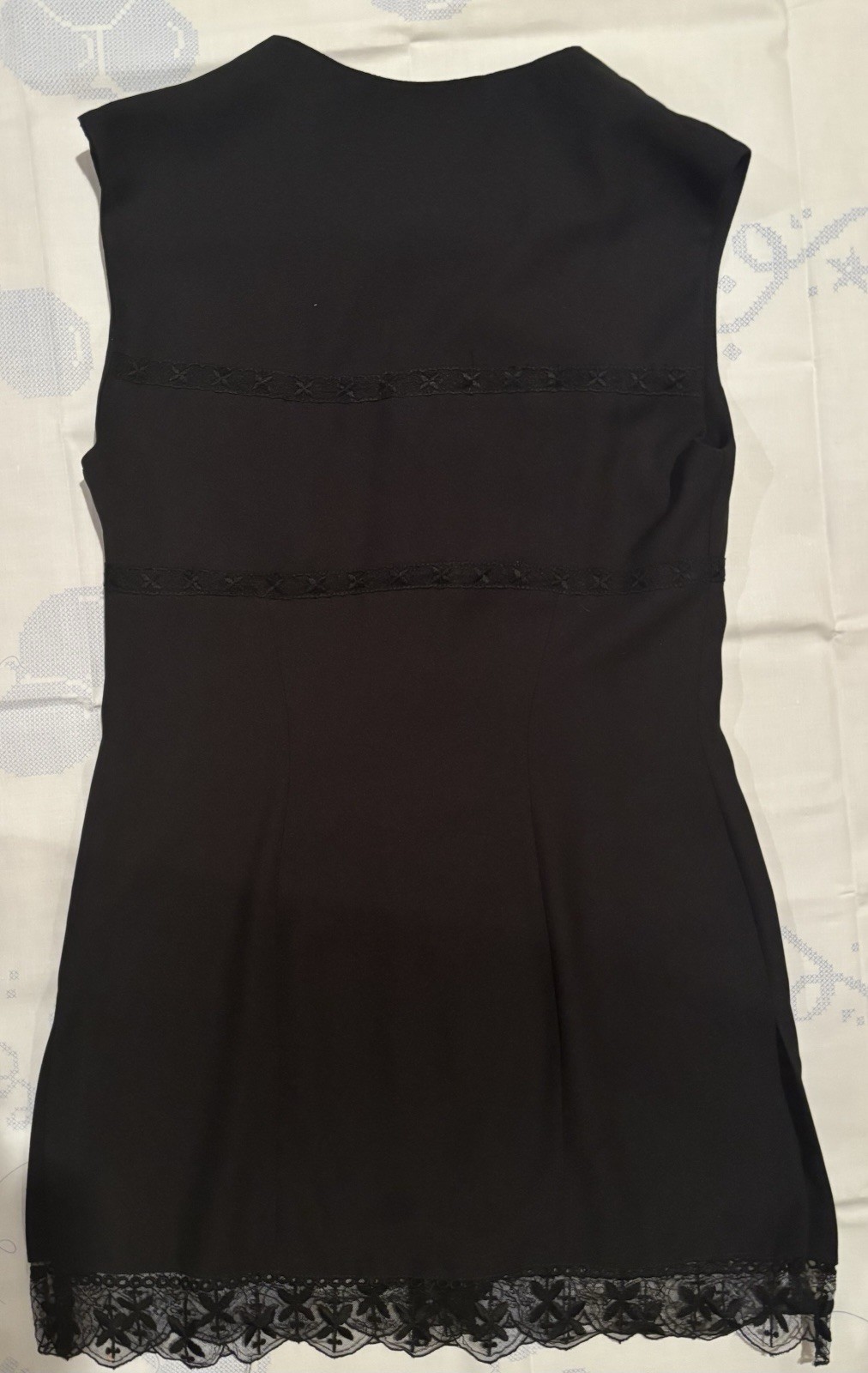 Nouritano By Karess Paris Sleeveless Black Button Up Tunic Lace Hem Vintage