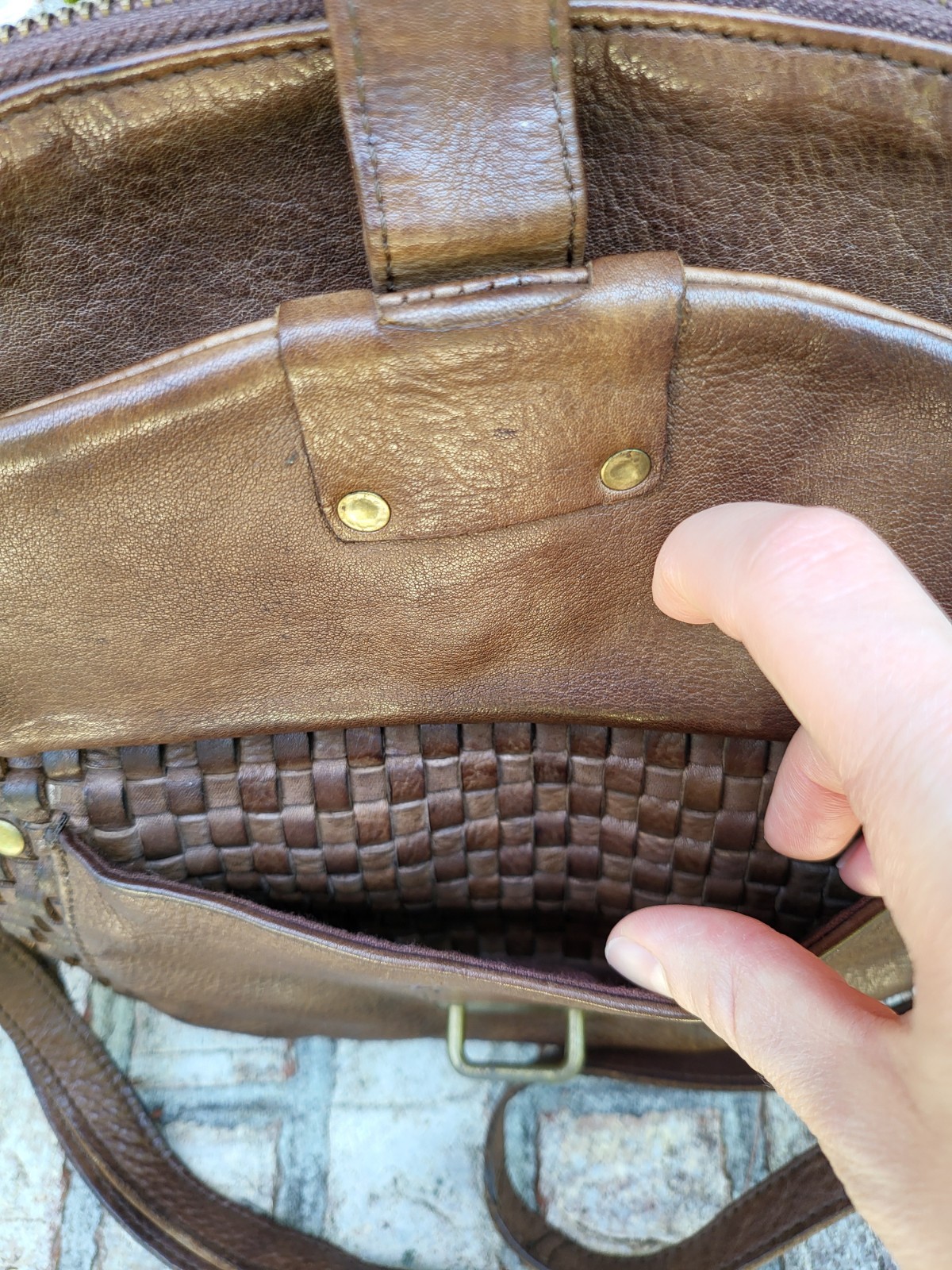 Oak Leathers Crossbody Messenger Shoulder Bag Cognac Weave Boho Handmade India