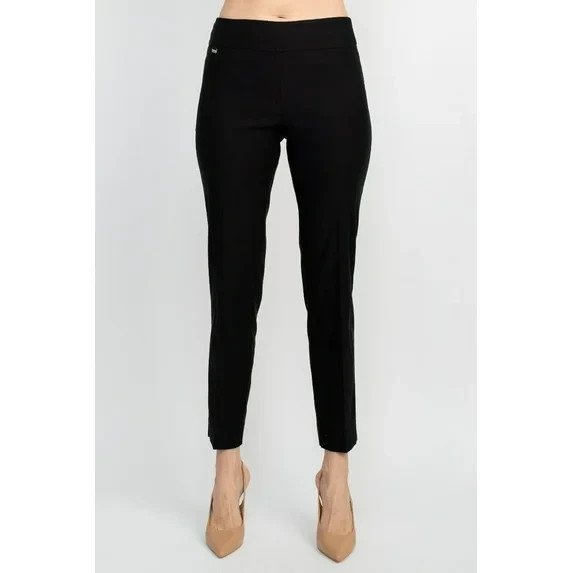 Counterparts Womens pull on stretch ankle length slim leg Pants with slits hem .