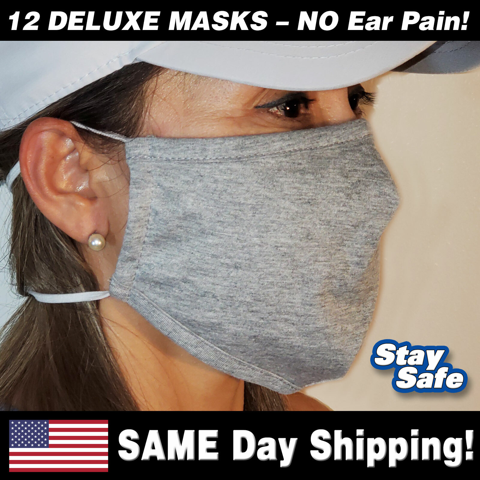 1 Dozen DELUXE Washable Face Masks – Double Head Straps (NO Ear Pain) Pocket