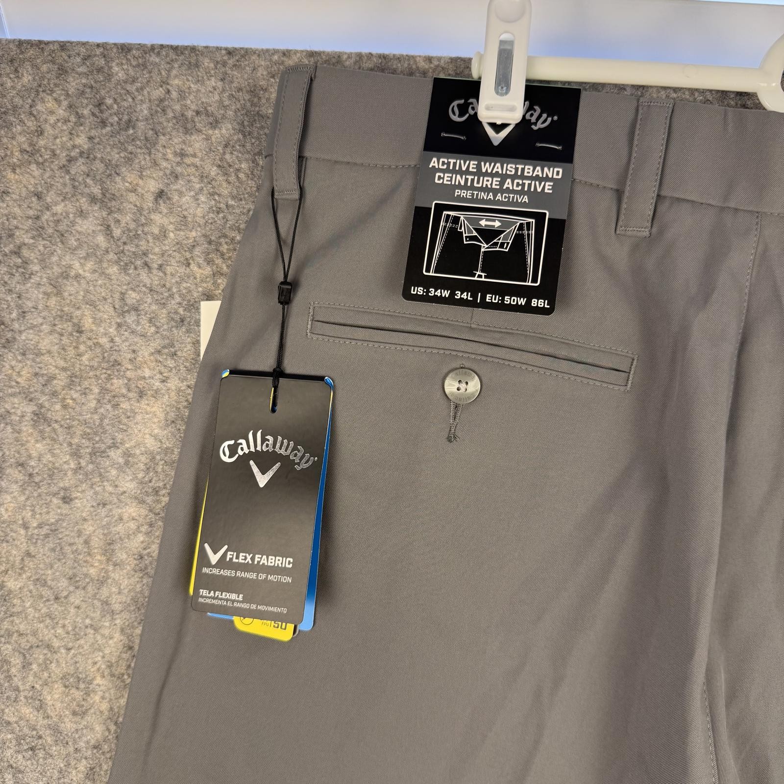 Callaway Men’s Flex Fabric Opti-Dri UPF50 Golf Pants Gray 34 x 34 NWT 254