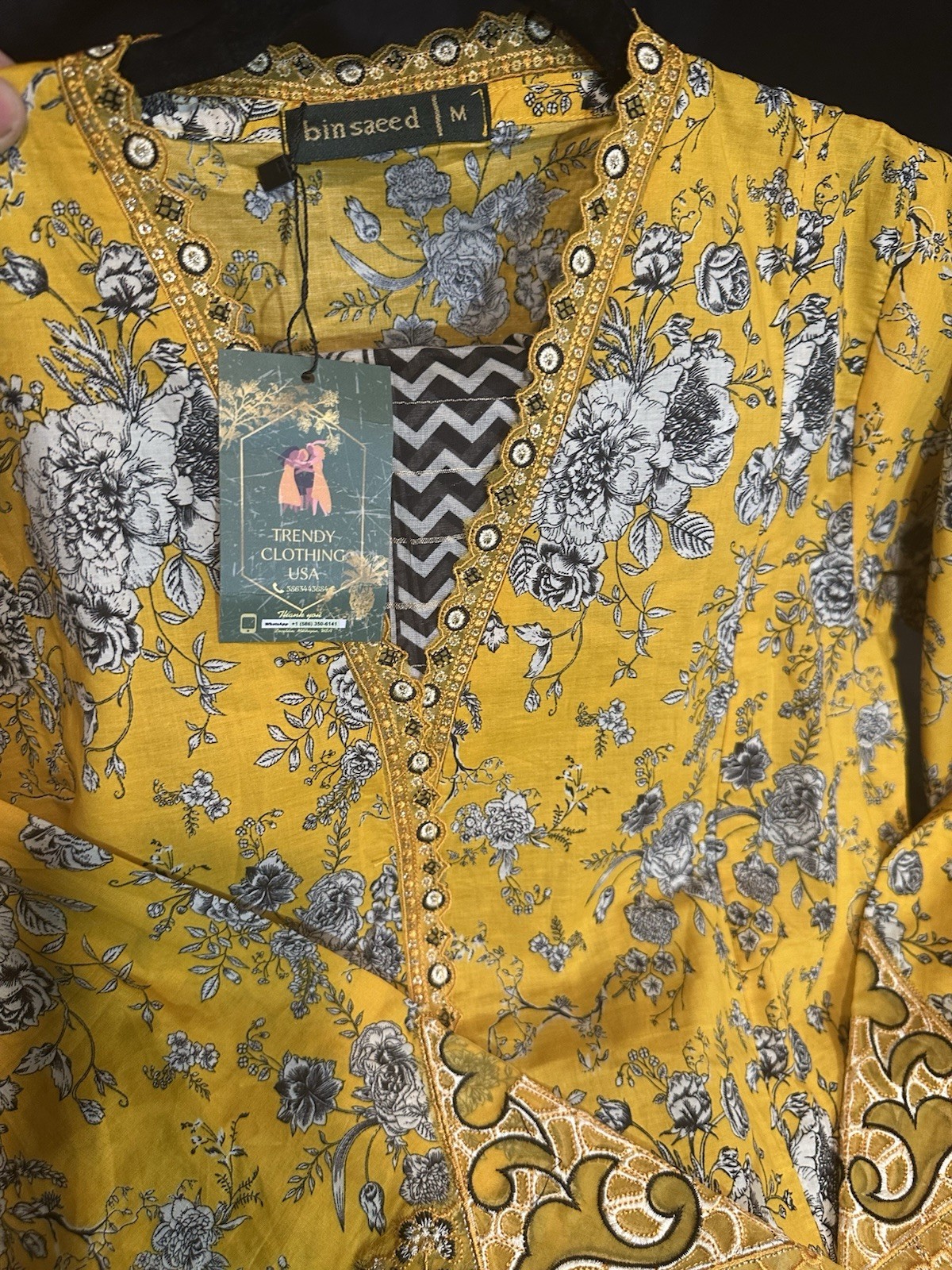 Premium Lawn Cotton 3 Pc Suit-Bin Saeed ,Cut Work Emb- Aline Style-M & L – $44
