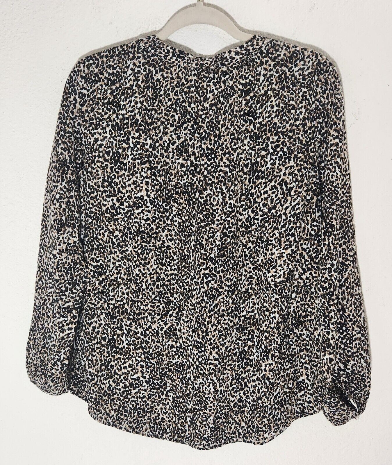 Old Navy Black Brown Henley Button Front Animal Print Long Sleeve Top Size L