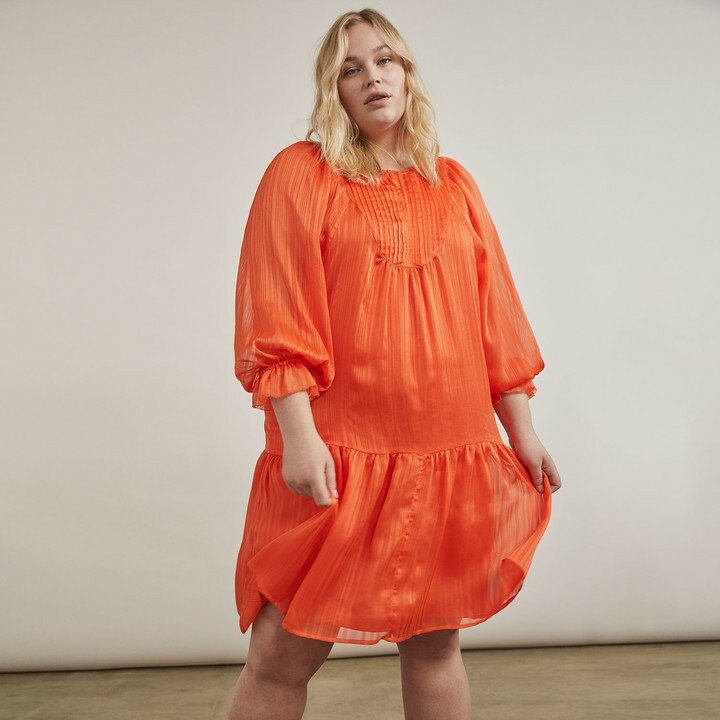New Without Tags Elizabeth and James Orange Pintuck Bib Dress Size 4X