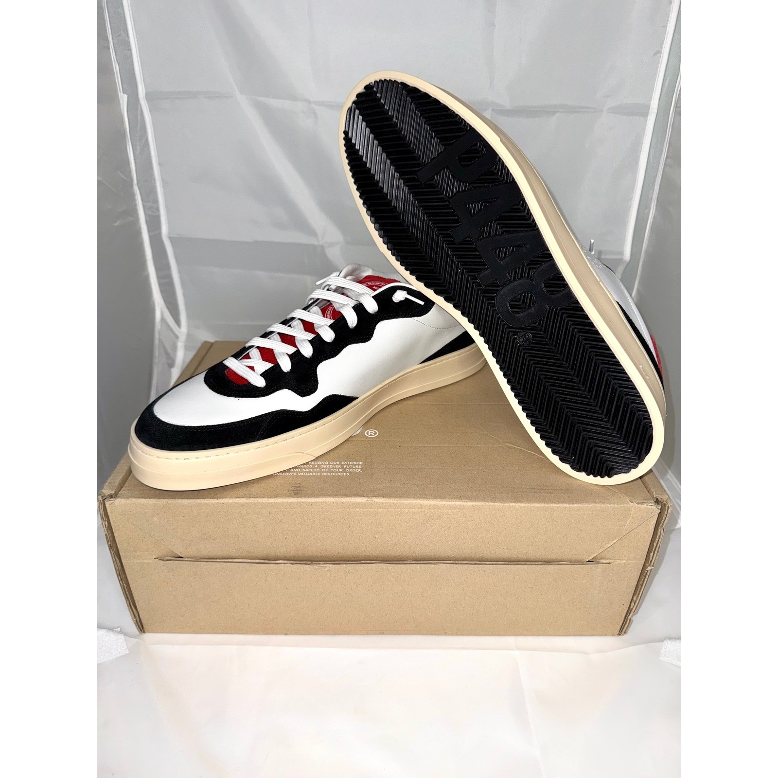P448 Bali White Black Rosso Red Leather Suede Mens 15/15.5 (49) NIB