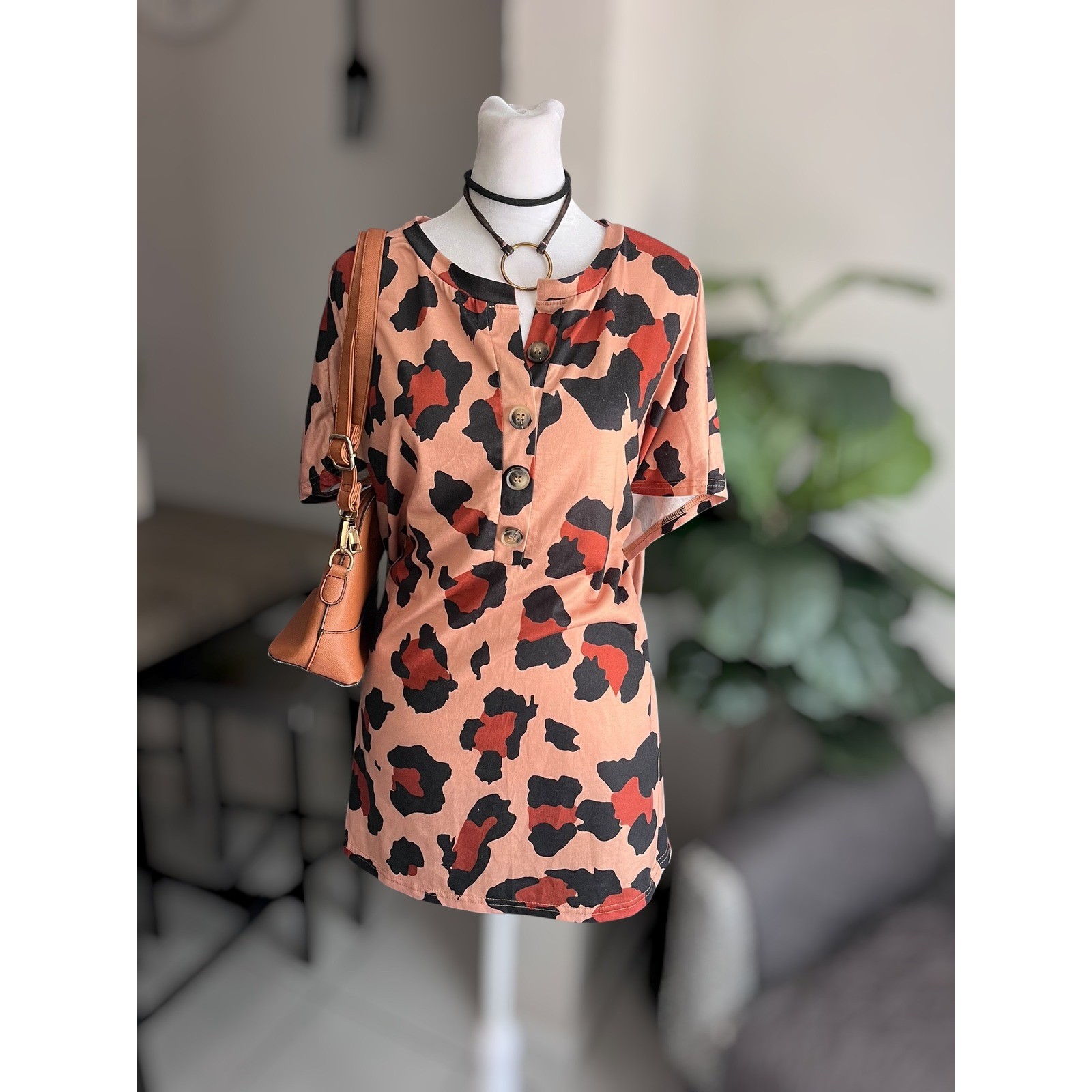 SHEIN Curve Leopard Print Henley Top 4XL