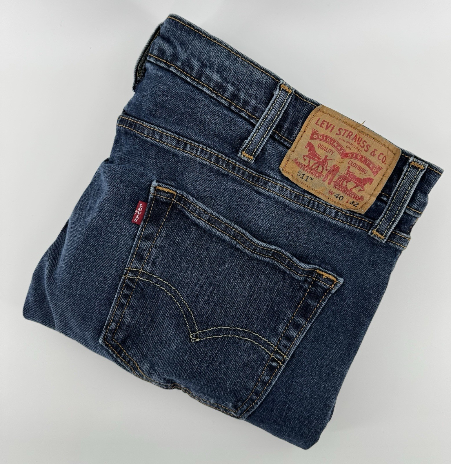 Levi’s 511 Size 40×32 Blue Denim Jeans Regular Straight Leg Distressed Red Tab