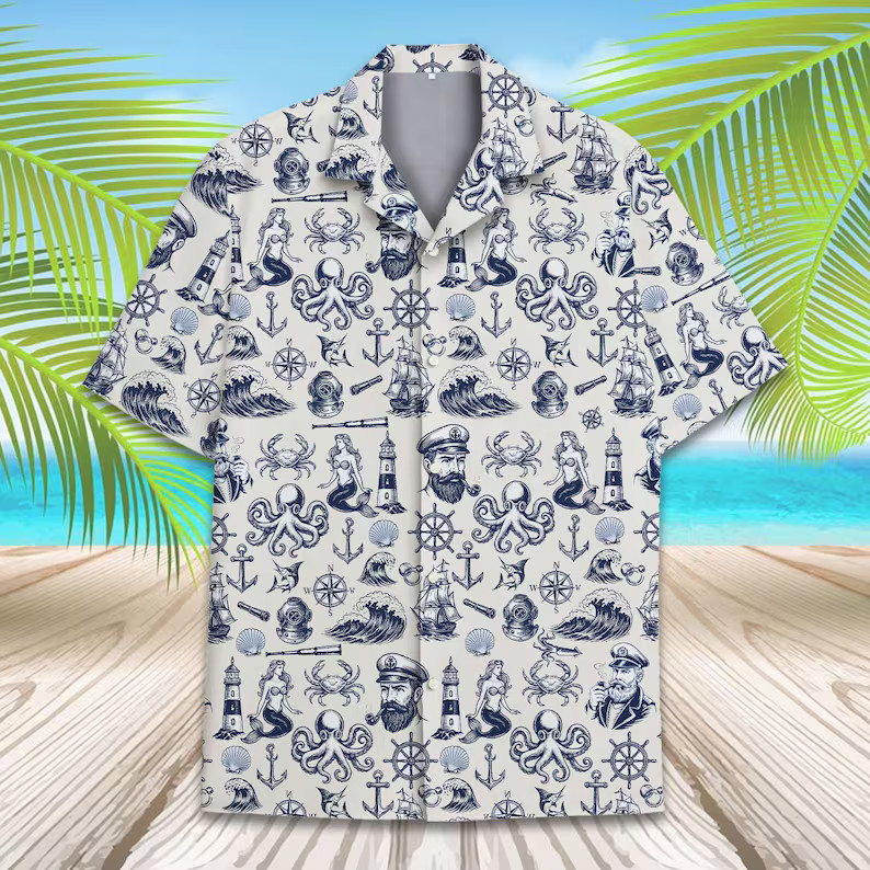 Nautical Mermaid Hawaiian Shirt Men