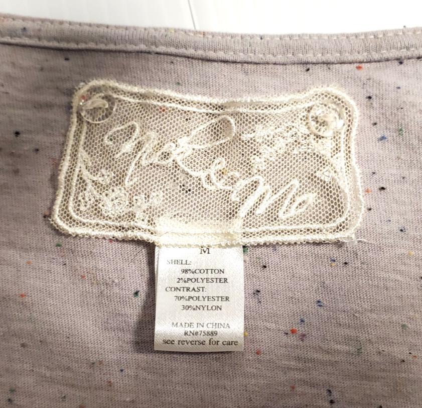 Nick & Mo Anthropologie Womens Blouse Gray Top Floral Lace Kimono Sleeve Medium