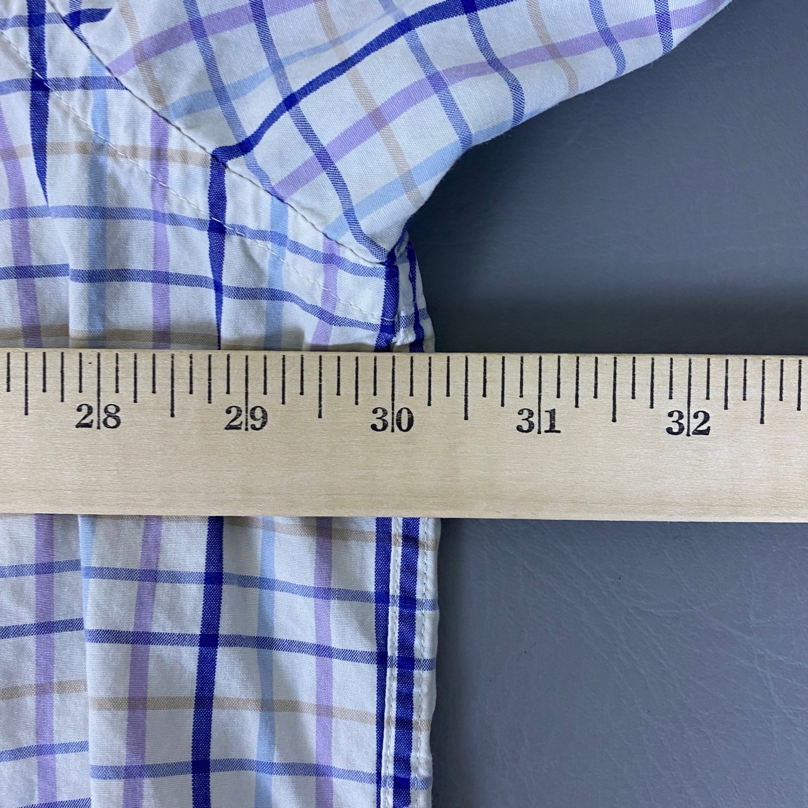 IZOD Button Down Shirt Men’s Size 3X Plaid Long Sleeve White Blue Purple Cotton