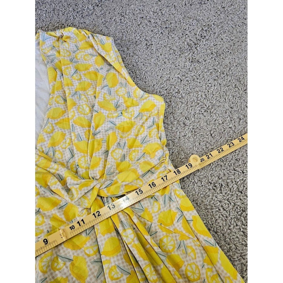 Lands End Twist Front Dress Women 2X Yellow Sleeveless Lemon Citrus Print