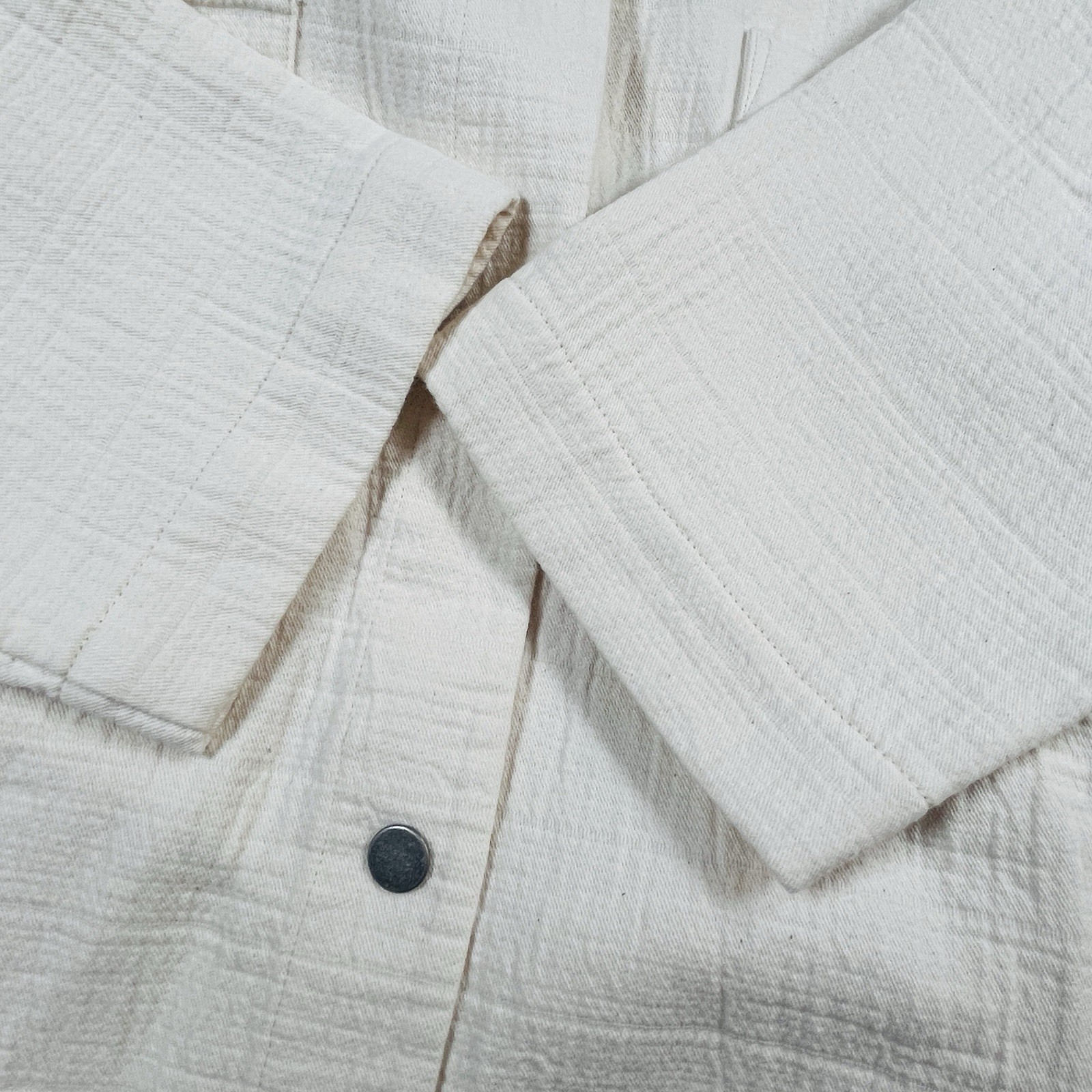 NWT Eileen Fisher Jacket S/M Undyed ECRU Organic Cotton Channels Boxy Mandarin