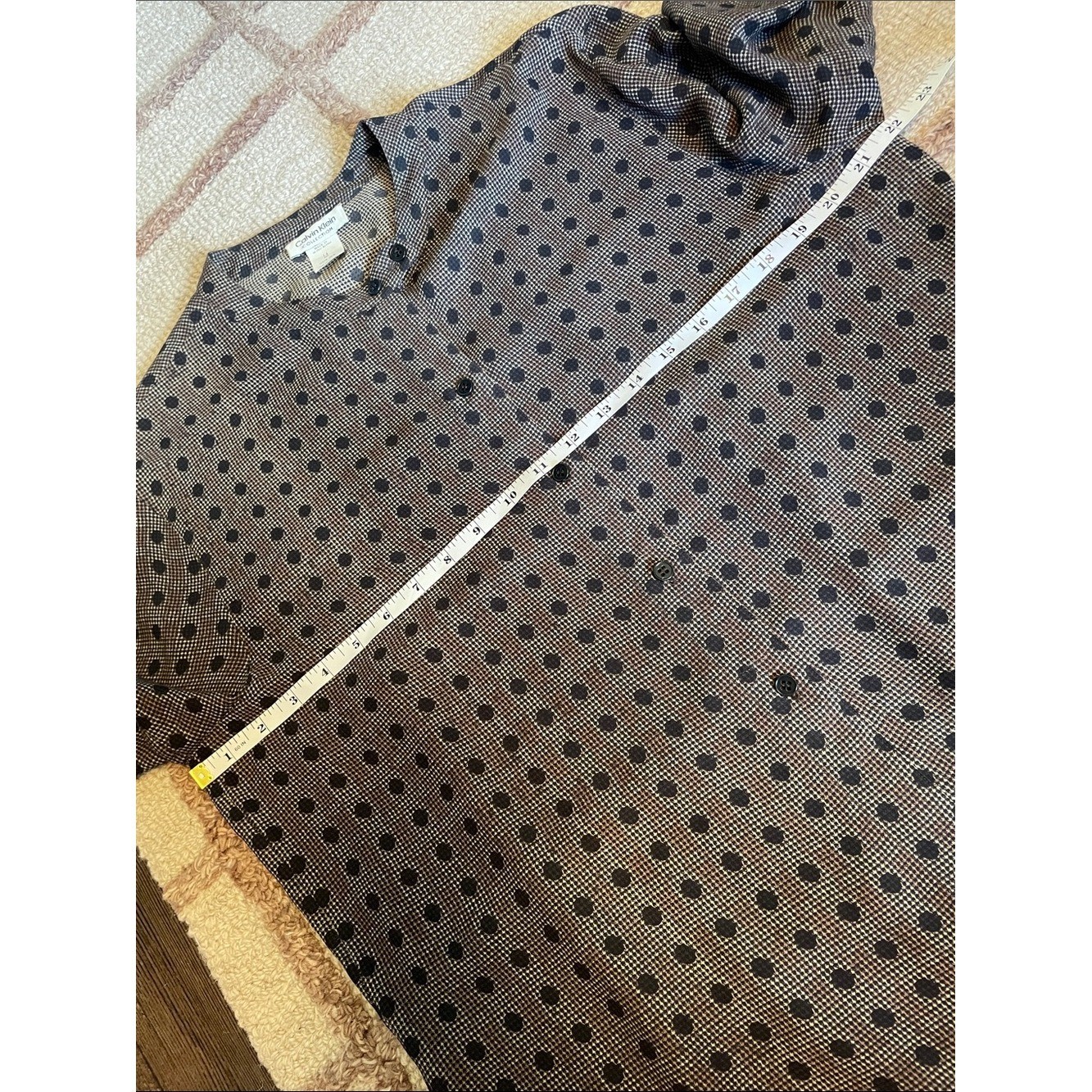 Vintage Calvin Klein Collection Silk Blouse 90s Houndstooth Polka Dot Top Sz 14