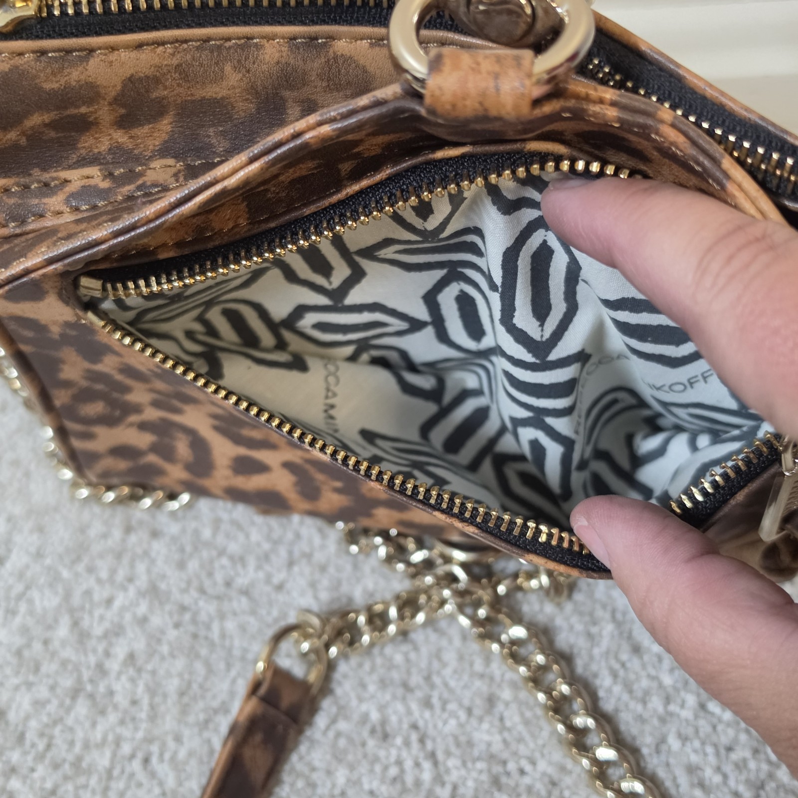 Rebecca Minkoff Cheetah Print Mini MAC Crossbody Bag Gold Link Strap