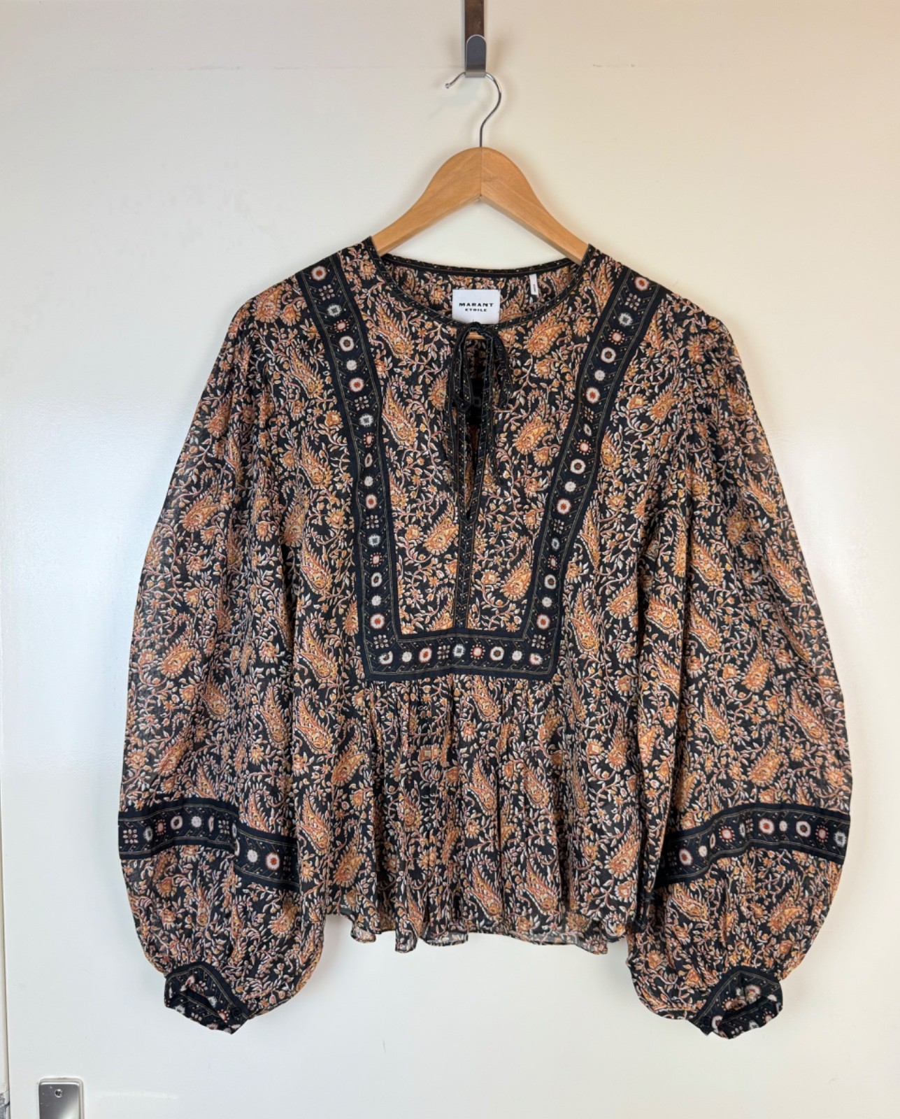 ISABEL MARANT Gayle Boho Blouse Folk Ethno Sezane Style Puff Sleeve 40/L