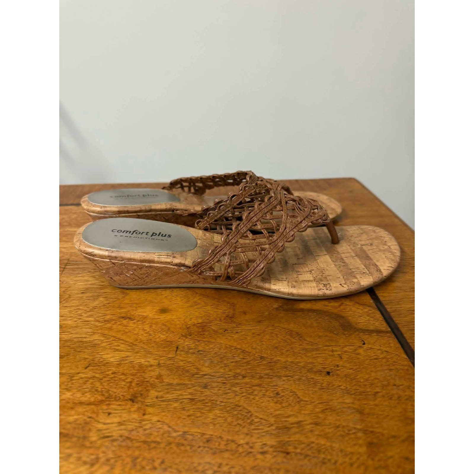 Comfort Plus by Predictions Brown Woven Cork Wedge Sandals Womens 9.5 152189