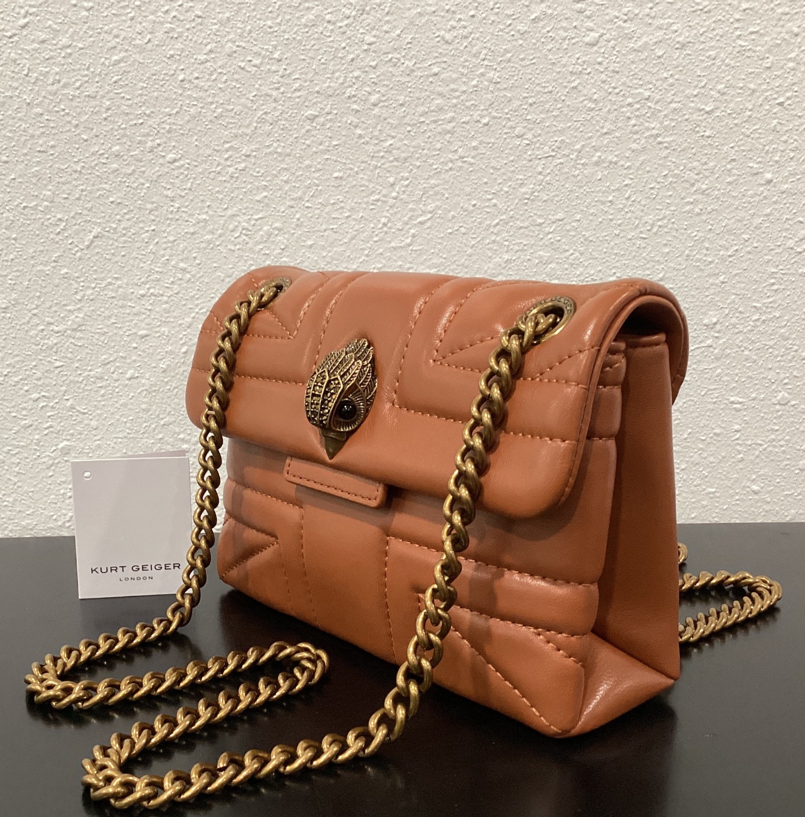Kurt Geiger Mini The Union Jack 7.75″ x 5″ x 2.5″ Light Brown Leather Brass New