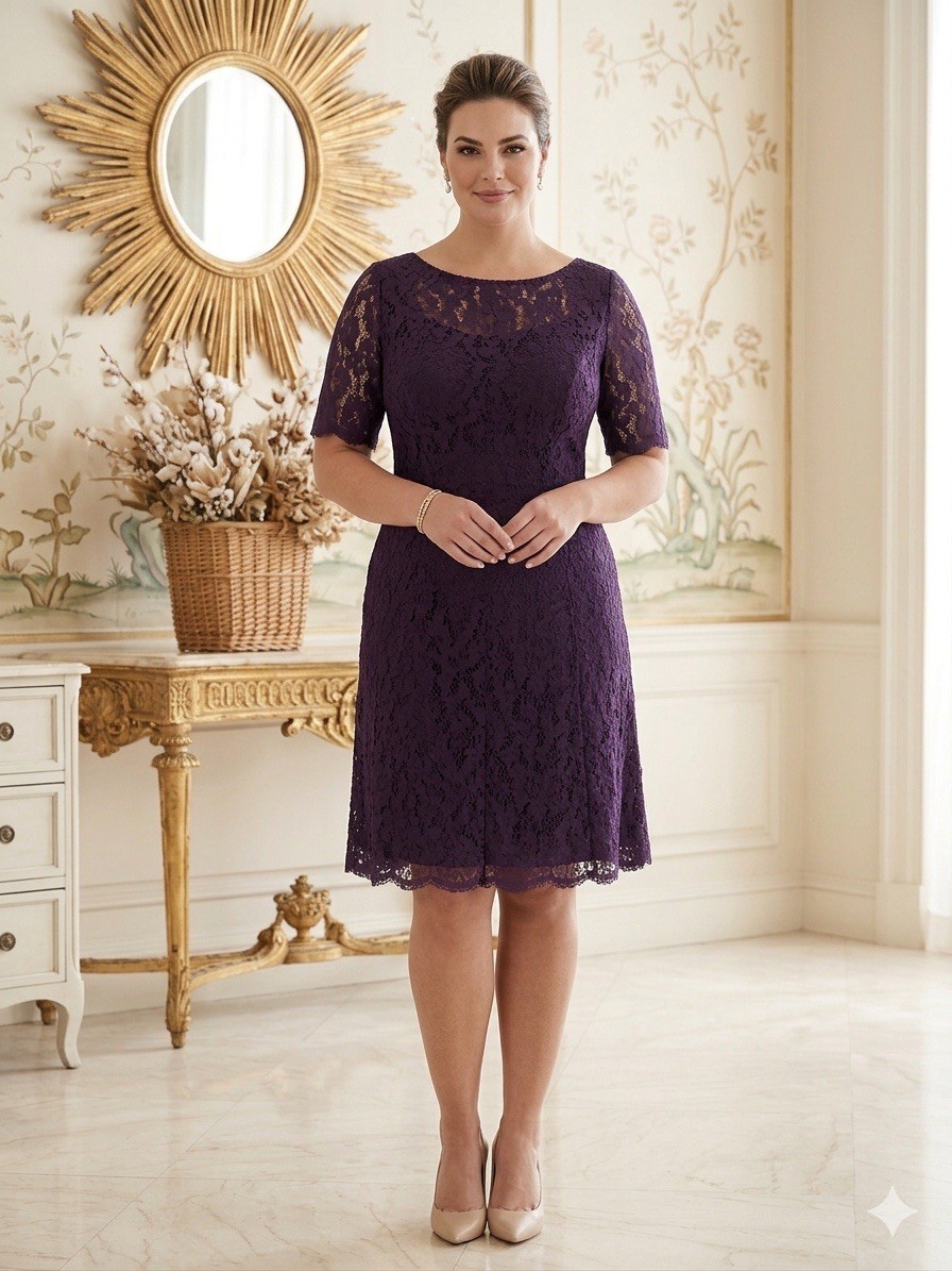 Sz 12 Dark Purple Flower Lace Dress : Danny And Nicole