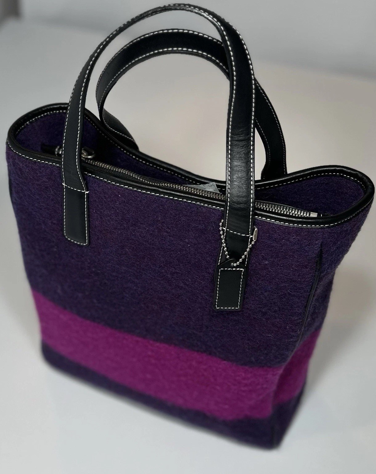 Vintage COACH 8129 Rare Pink & Purple Limited Edition Wool Tote Handbag