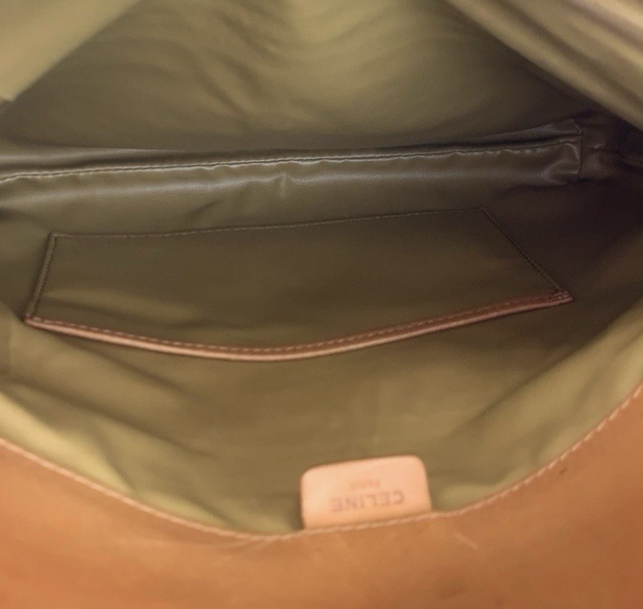 CELINE Brown Logo Foldover Clutch Pouch with Inner Pockets