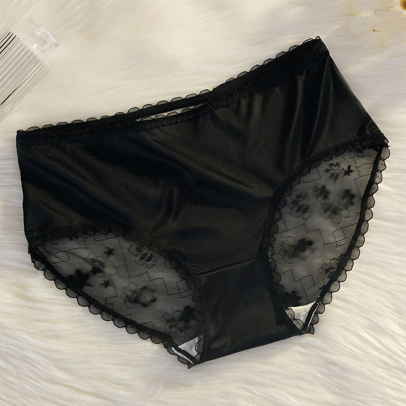 Sexy Women’s Faux Silk Satin Lace Panties Briefs Breathable Lingeries Underwear