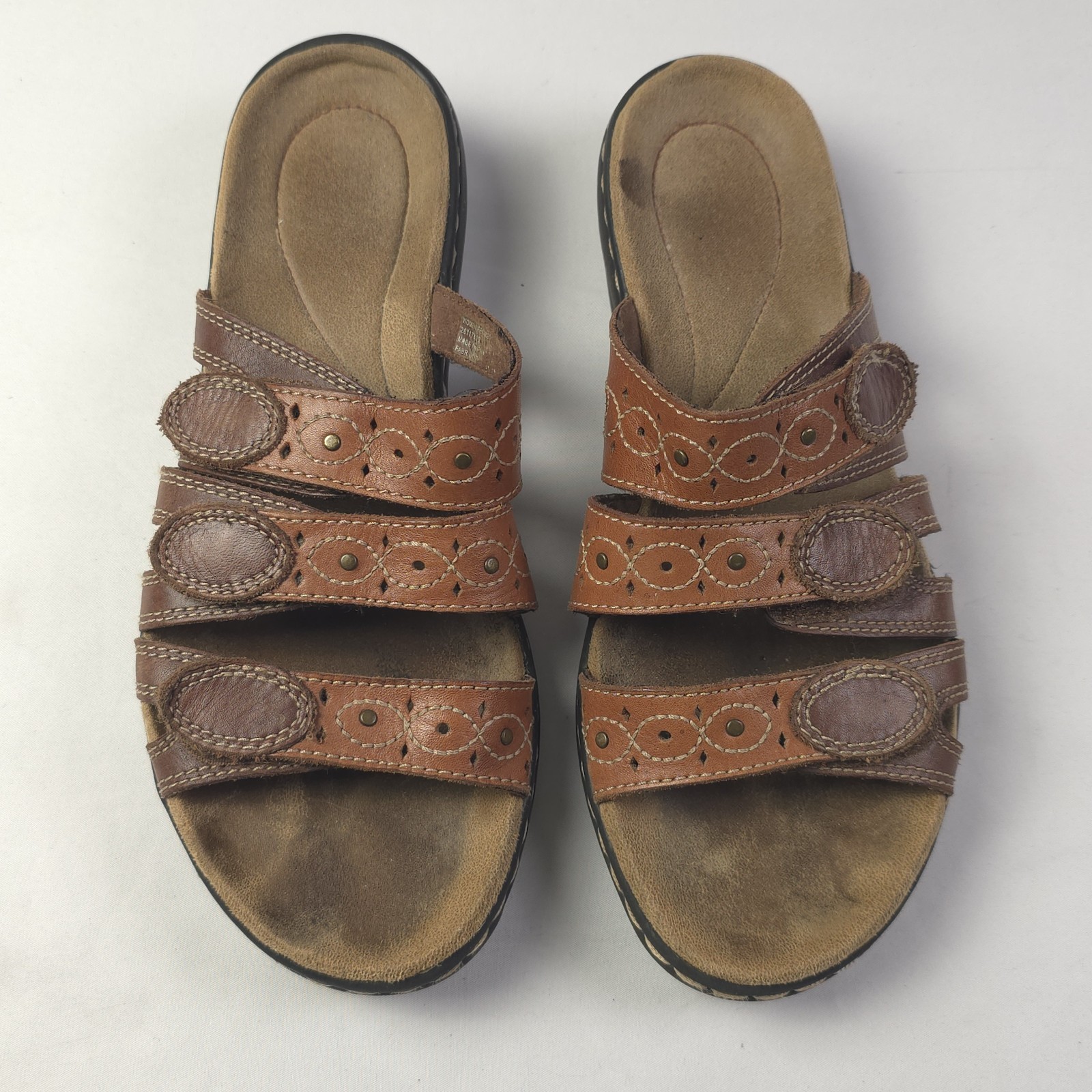 Clarks 7.5M Leisa Cacti Q Comfort Sandals Slides Brown Leather Adjustable Staps