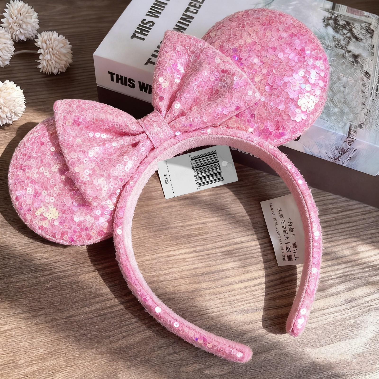 Disney` Park Tokyo Aurora Light Pink Sequin Headband Minnie Ears 2024 Disneyland