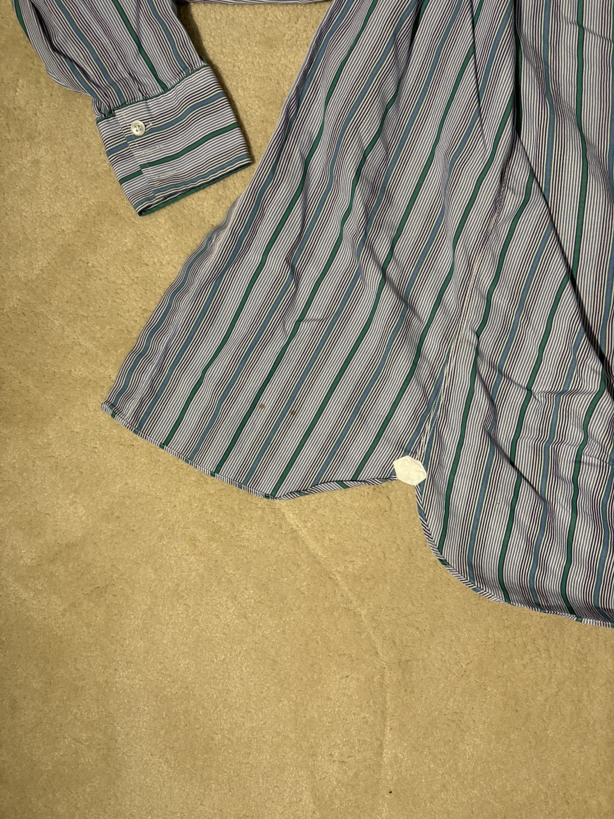 Turnbull & Asser Dress Shirt Mens 14.5- 37 Blue & Green Stripe England