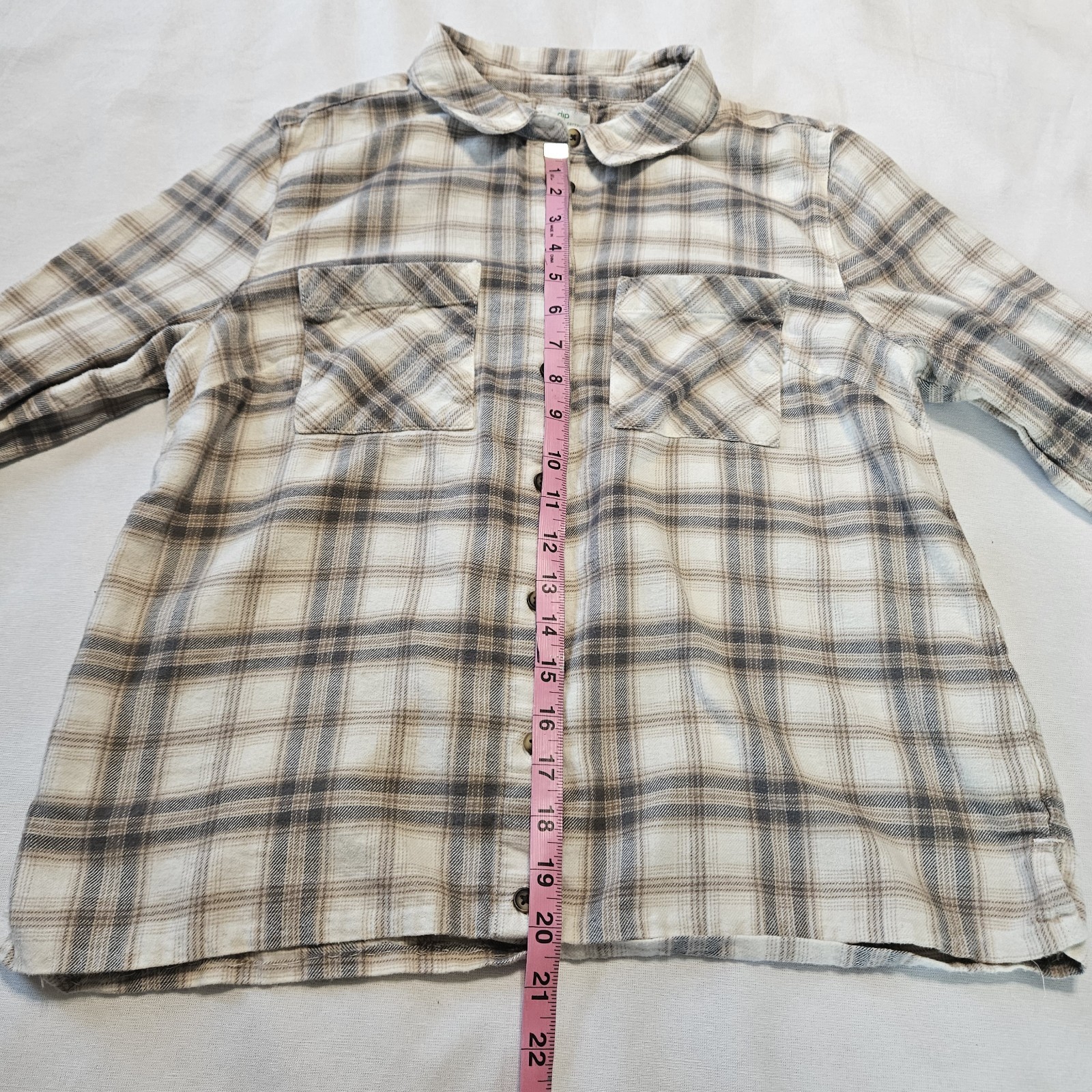 Dip Women’s Beige Brown Tan Plaid Flannel Button Up Shirt Organic Cotton Size M