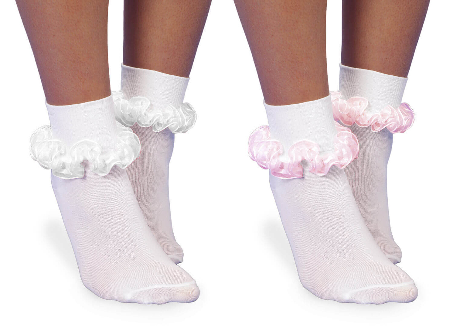 Jefferies Socks Girls Seamless Fancy Tutu Ruffle Lace Nylon Turn Cuff Socks 2PK