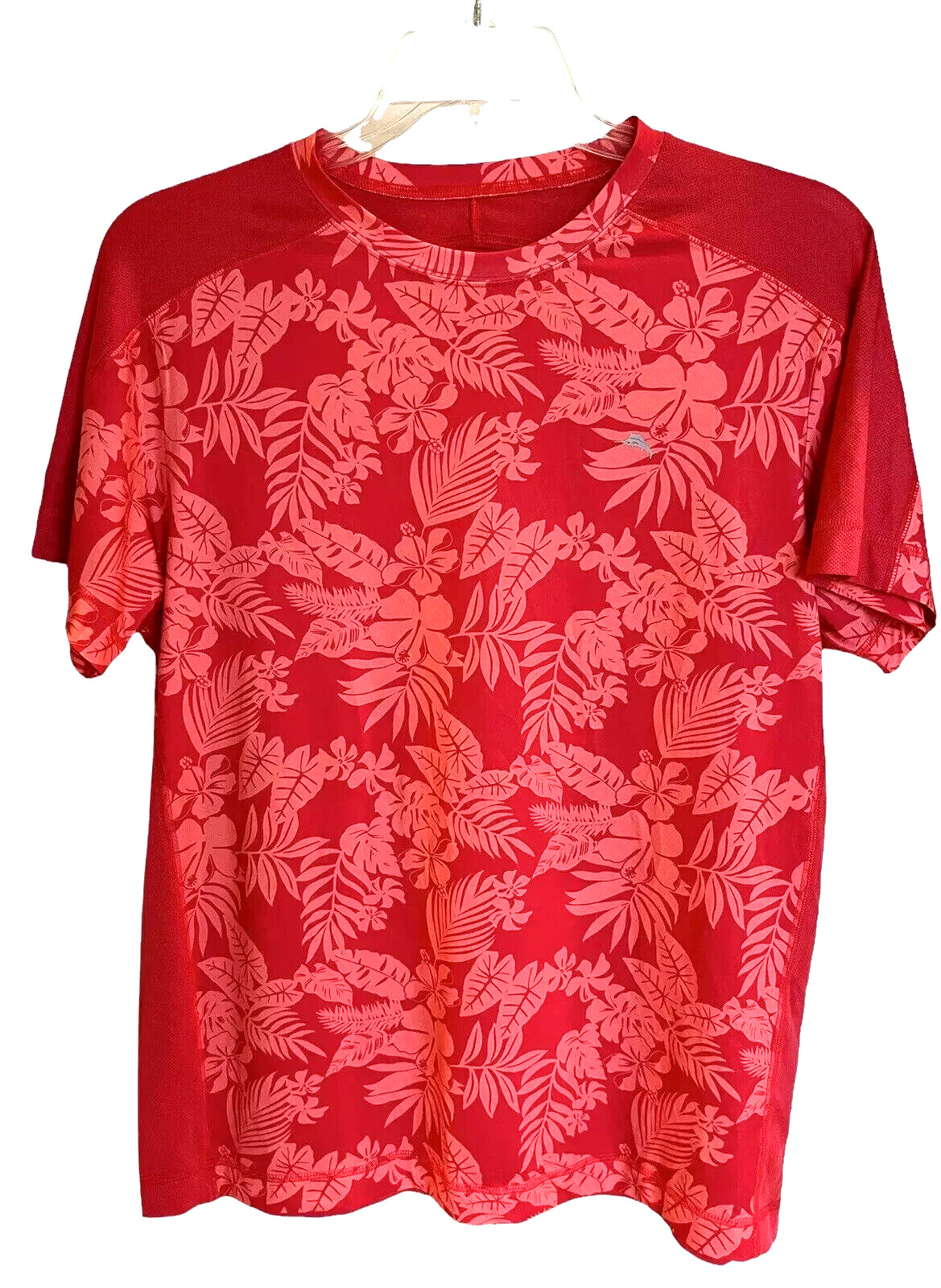 Tommy Bahama Mesh Tech Crew Neck T-Shirts Size S $37 Red Tropic Print
