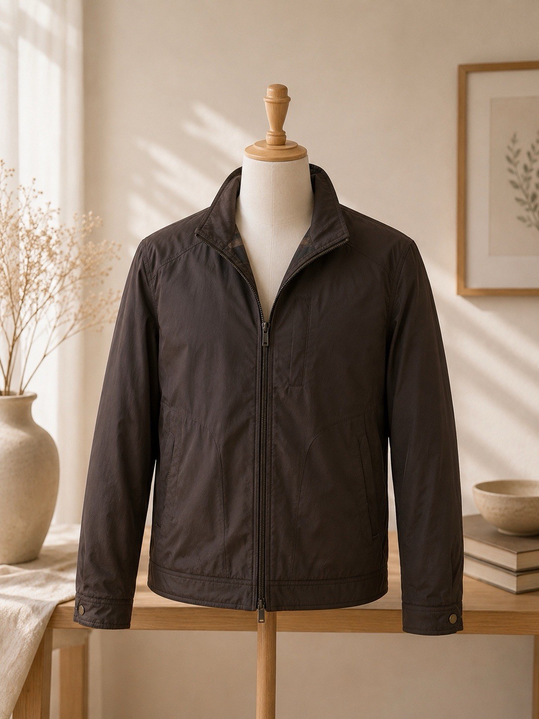 London Fog Men’s Medium Brown Bomber Jacket Quilted Lined Full Zip Coat