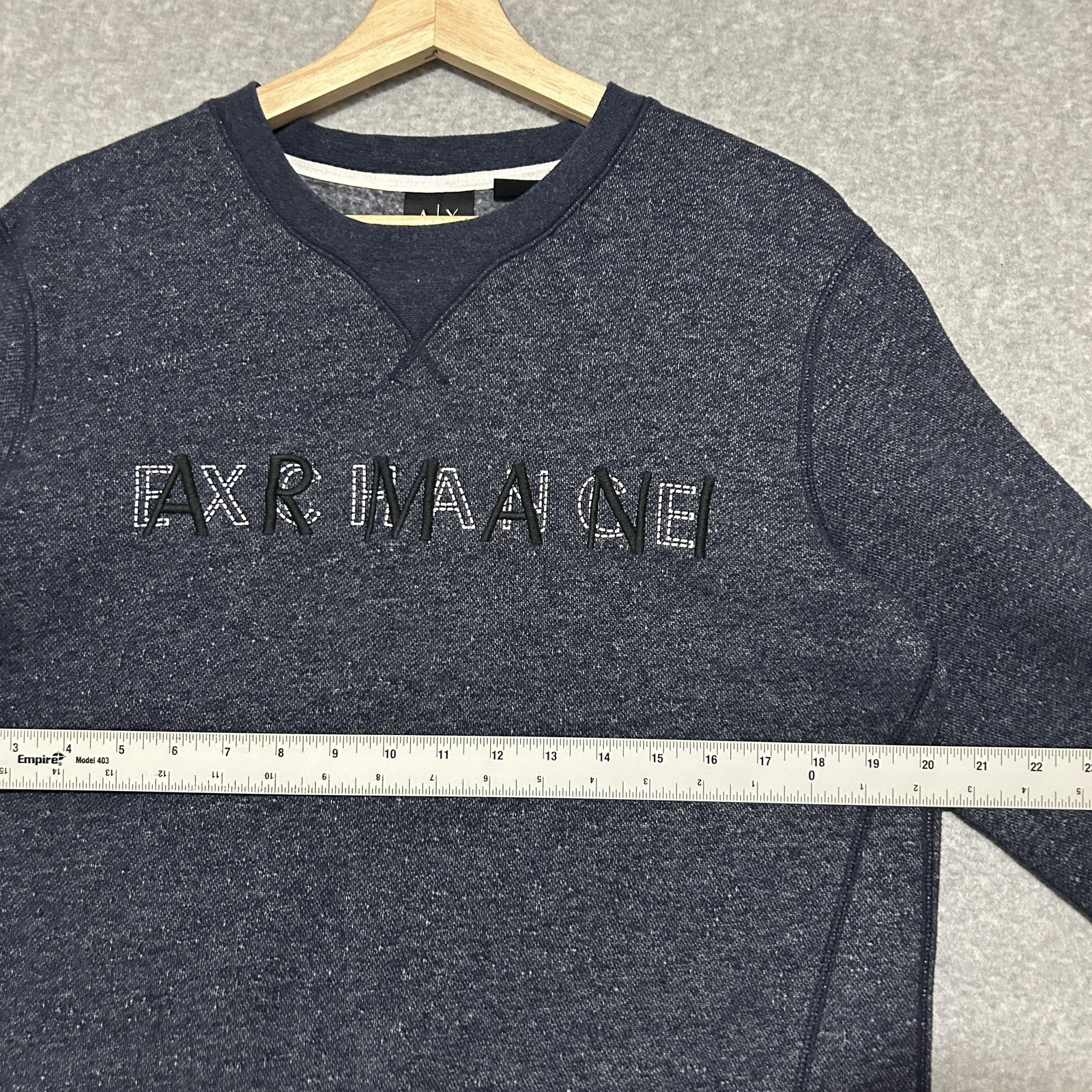 Armani Exchange Sweatshirt Mens Medium Blue Pullover Fleece Crewneck Logo Front